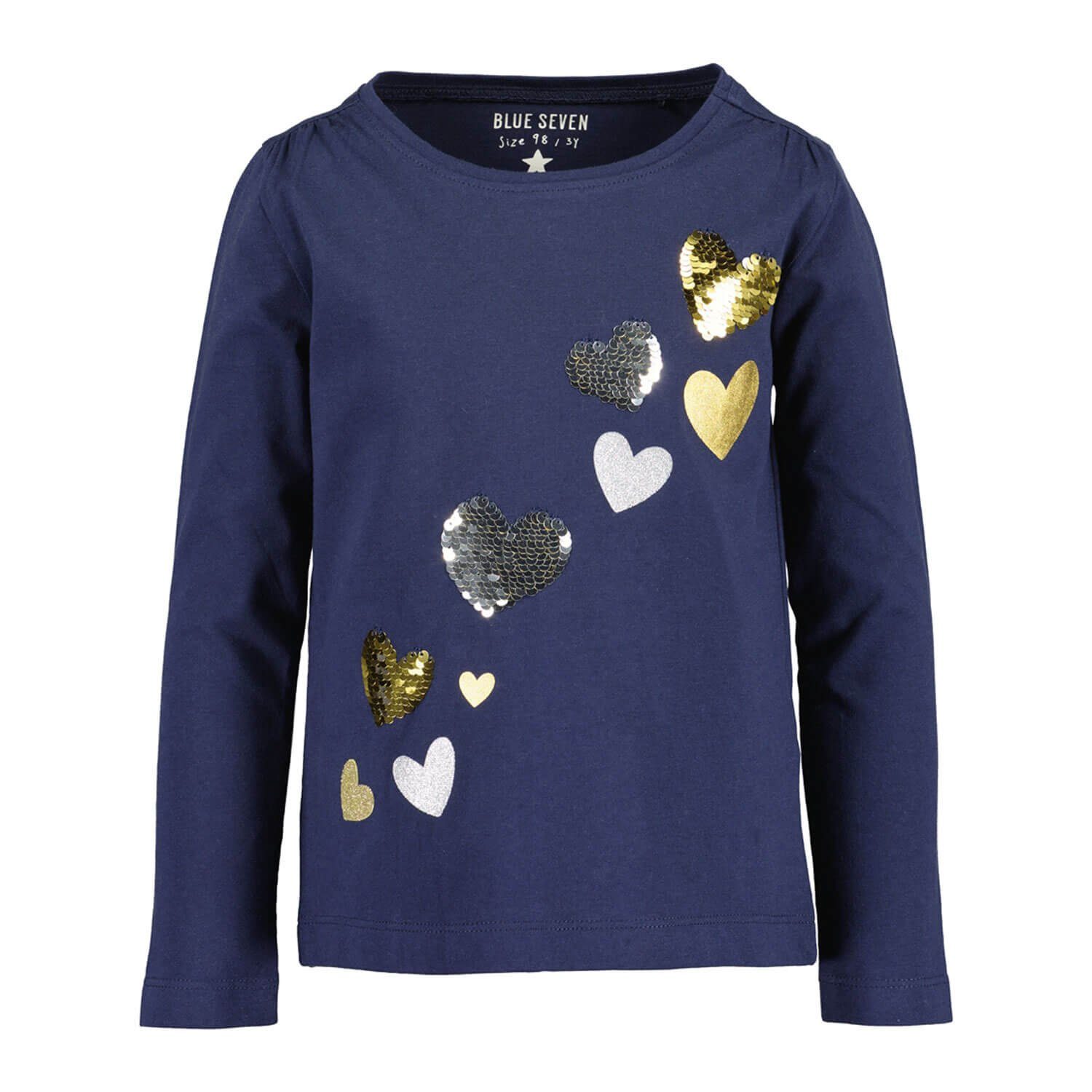 Blue Seven Langarm-Shirt Pailetten Sweatshirt mit Mädchen Kinder Herz-Print nachtblau und Rundhalsshirt