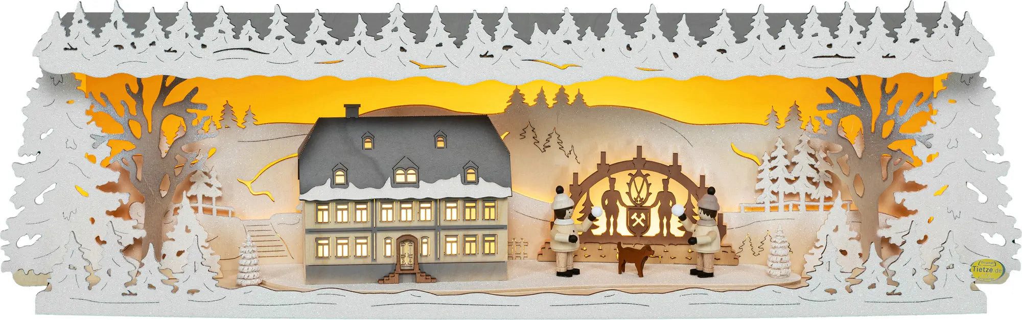 Tietze Erzgebirgsdesign LED Schwibbogen Erhöhung Seiffener Schule beschneit, 58x18x14,5 cm (BxHxT)