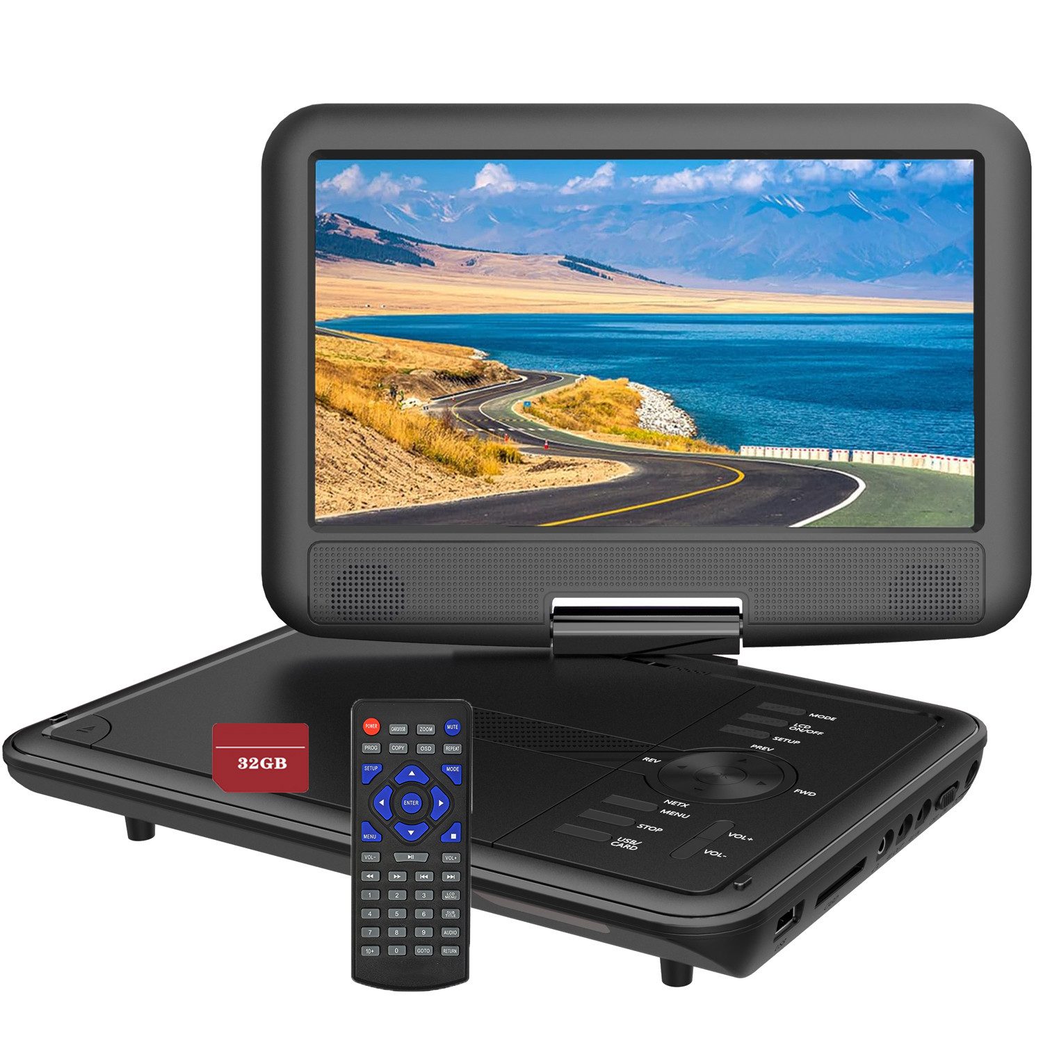 Boifun 11.5" Tragbarer DVD Player Tragbar mit 9.5" HD-Schwenkbildschirm Portabler DVD-Player (Unterstützung für USB/TF-Karte/AV-Übertragung, 32 GB Festplatte, Unterstützung Sync TV/USB/TF-Karte)