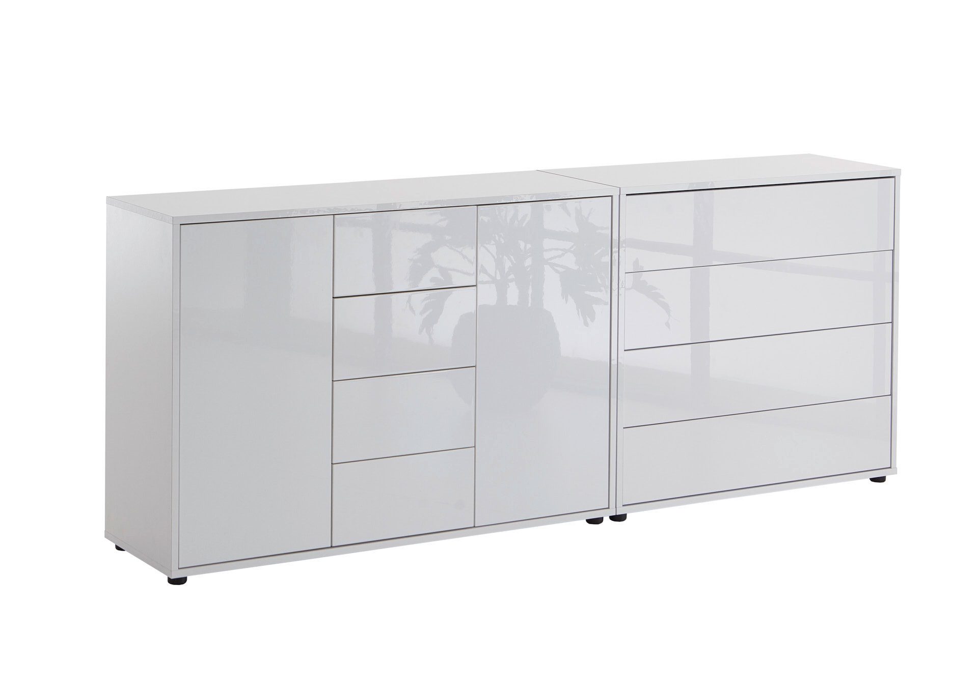 BMG Möbel Kommode Sideboard Mailand Set 14 in verschiedenen Ausführungen (2tlg), mit weiß lackierten Hochglanzfronten und Push-to-open-Funktion