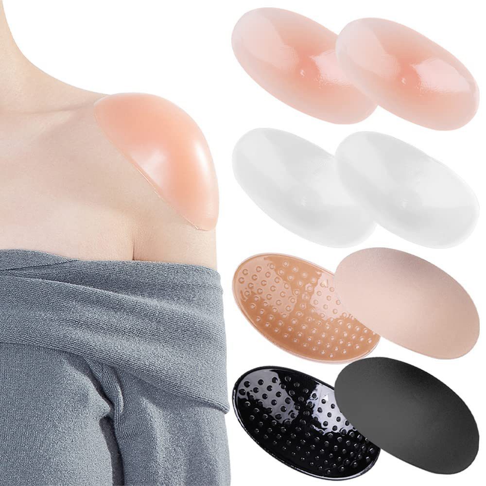 MOPUEA Schulterpolster Klebe-Schulterpolster 4 Paar Schulterverstärker Unisex Selbstklebend, Schulter Push-Up Pads Silikon Schaumstoff unsichtbar wiederverwendbar