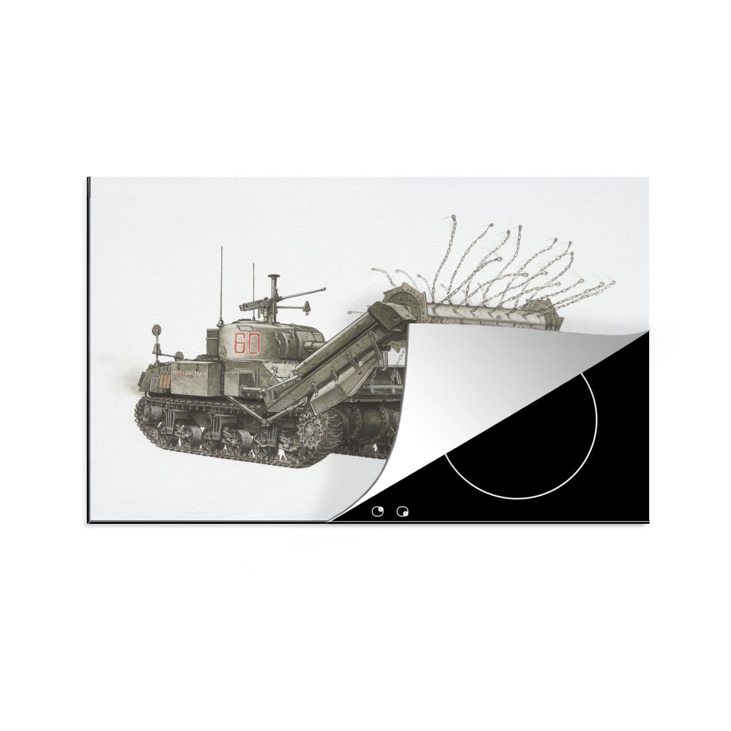 küche, für Illustration Induktionskochfeld (1 Herdblende-/Abdeckplatte tlg), MuchoWow 81x52 Vinyl, die amerikanischen eines Panzers, Ceranfeldabdeckung Schutz cm,