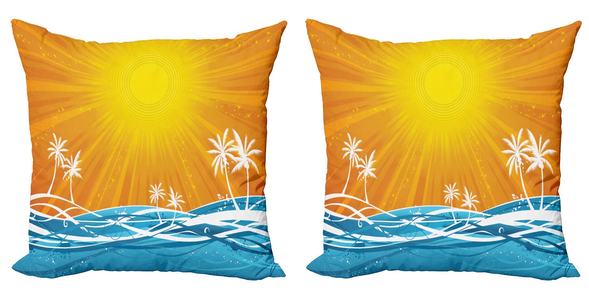 Kissenbezüge Modern Accent Doppelseitiger Digitaldruck, Abakuhaus (2 Stück), Sommer Wellenförmige Ozean Palmen Linien