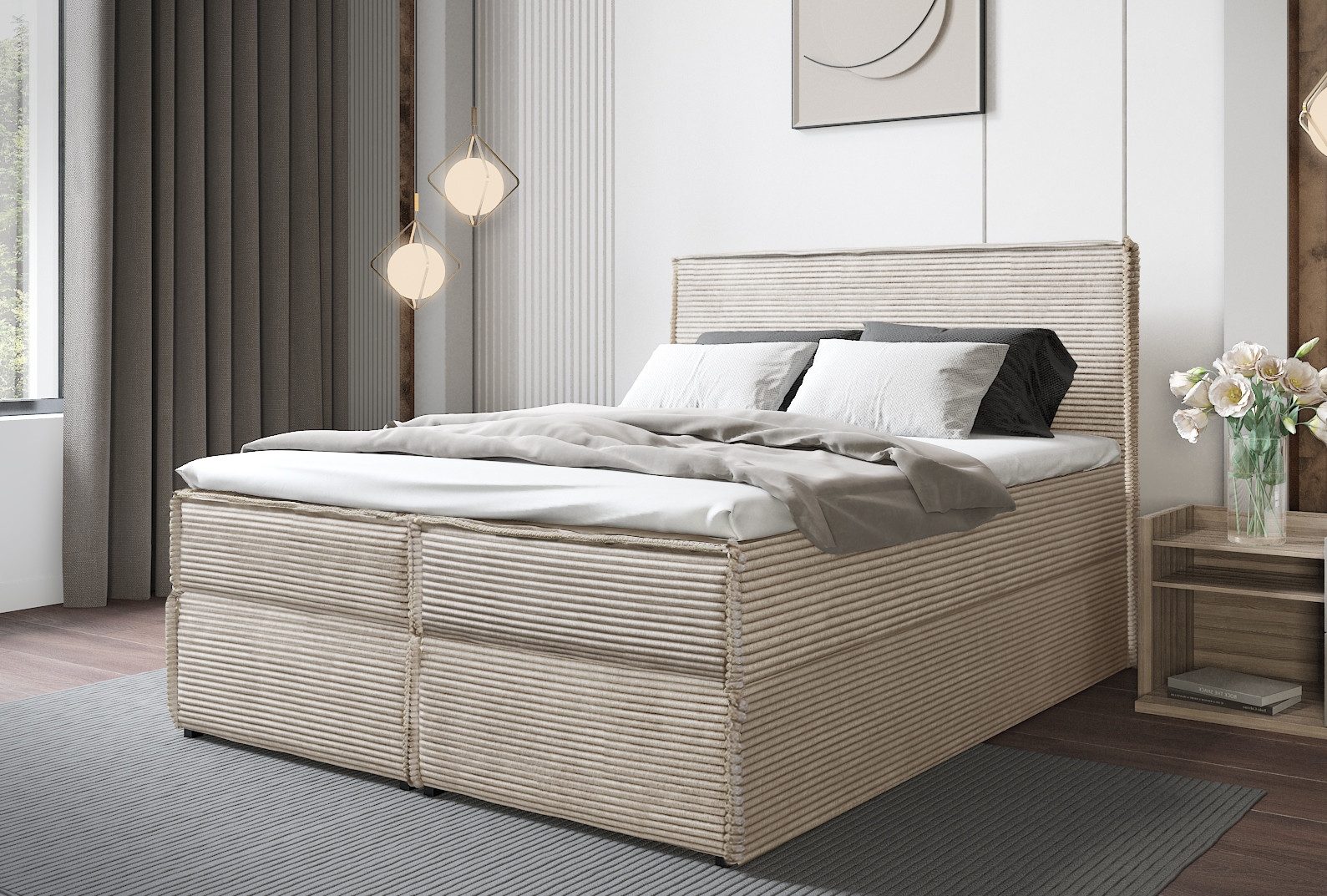 B&B Home Boxspringbett Boxbett Tilia II 180 cm 200 cm (H3 Matratze Bonellfederung, Kopfteil, Bettkasten und Topper)