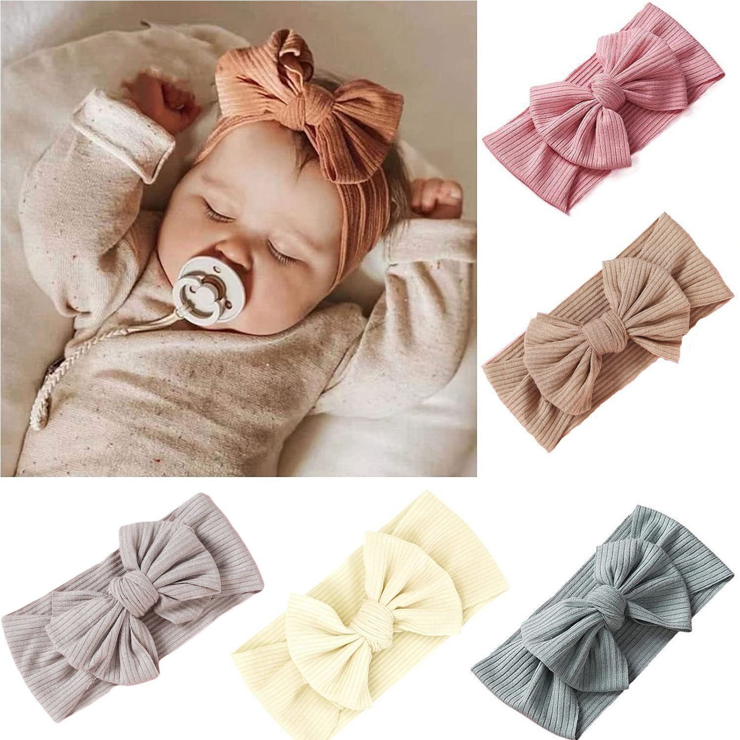 KINSI Diadem 5 Stück Baby-Stirnband mit Schleifenverzierung, breiter Rand, 17*8cm (5-tlg), Ideal als Baby-Geschenk für Feste, Geburtstage, Feiertage und Partys