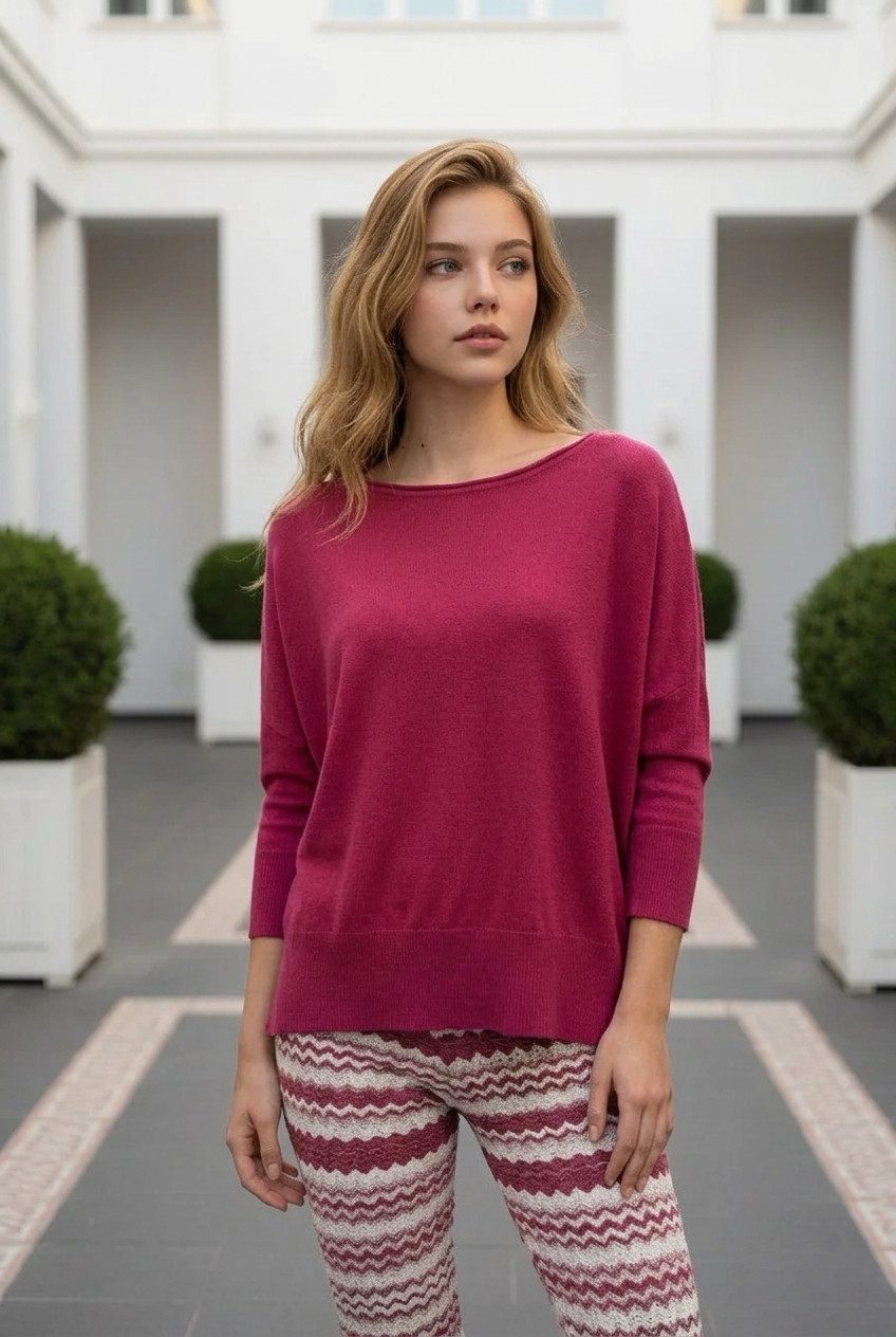 Zuckerwatte Rundhalspullover weit geschnitten aus Merinowolle mit Cashmere