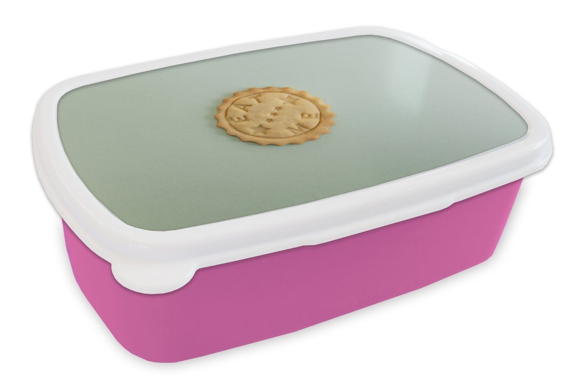 MuchoWow Lunchbox Kekse mit Botschaft, Kunststoff, (2-tlg), Brotbox für Erwachsene, Brotdose Kinder, Snackbox, Mädchen, Kunststoff rosa
