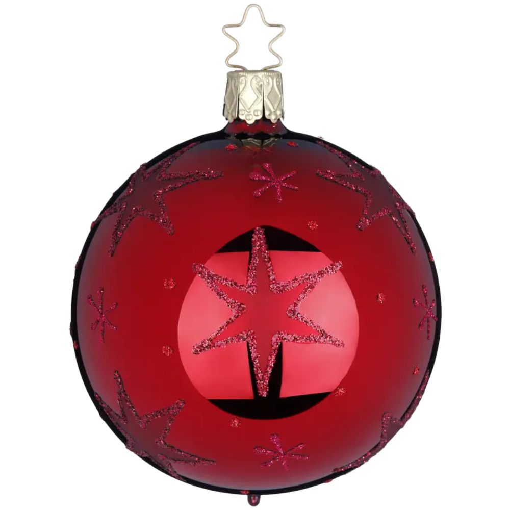 INGE-GLAS® Weihnachtsbaumkugel Christbaumkugel funkelnde Sterne Ø 8cm Ochsenblut Rot glanz Inge-Glas (1 St), mundgeblasen, handbemalt