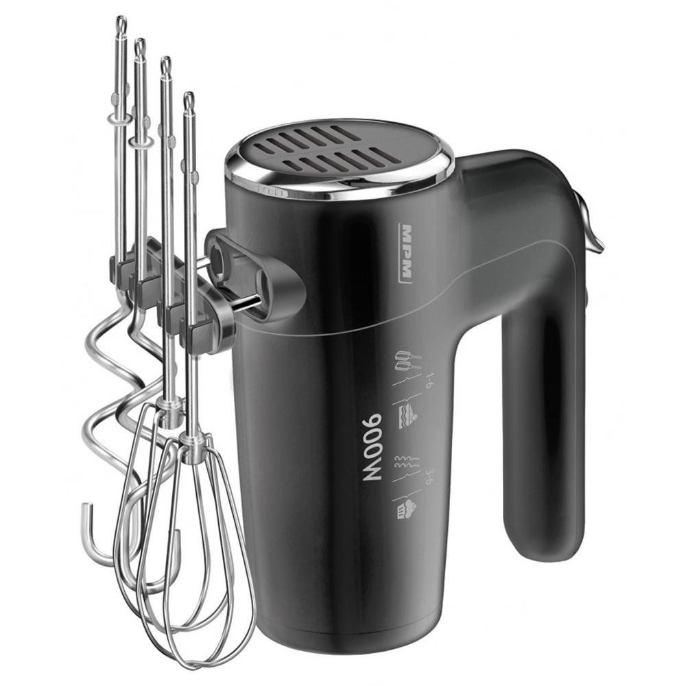 MPM Handmixer MMR-23 Handmixer 900 W, Turbo, 21-cm-Rühreinsätze mit Halter, Spritzarmes Mixen, lange Aufsätze, Aufsatzhalter