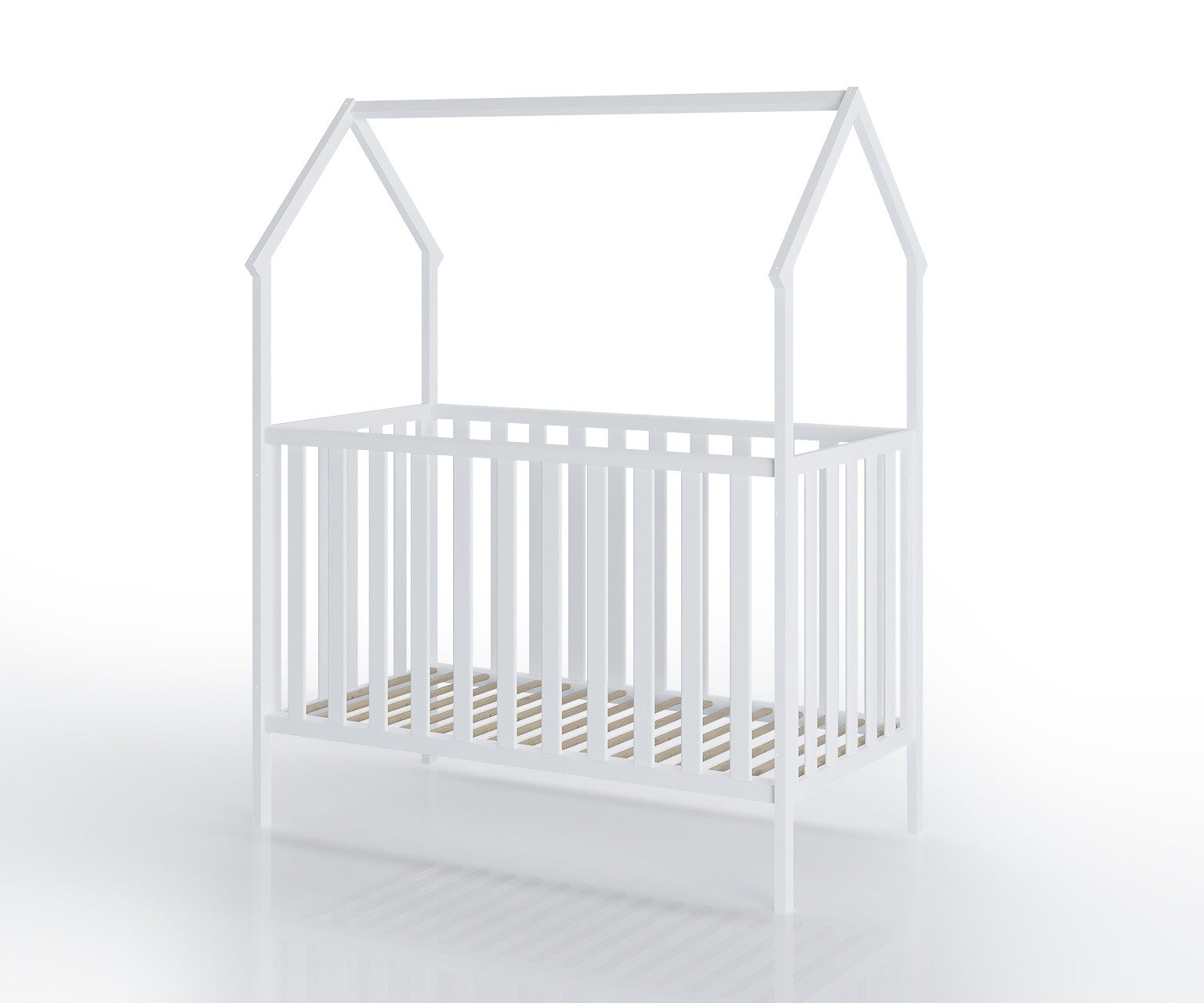 FabiMax Kinderbett Hausbett Schlafmütze 120x60, weiß lackiert, Kiefernholz massiv, Gitterbett, Umbaubar zum Juniorbett