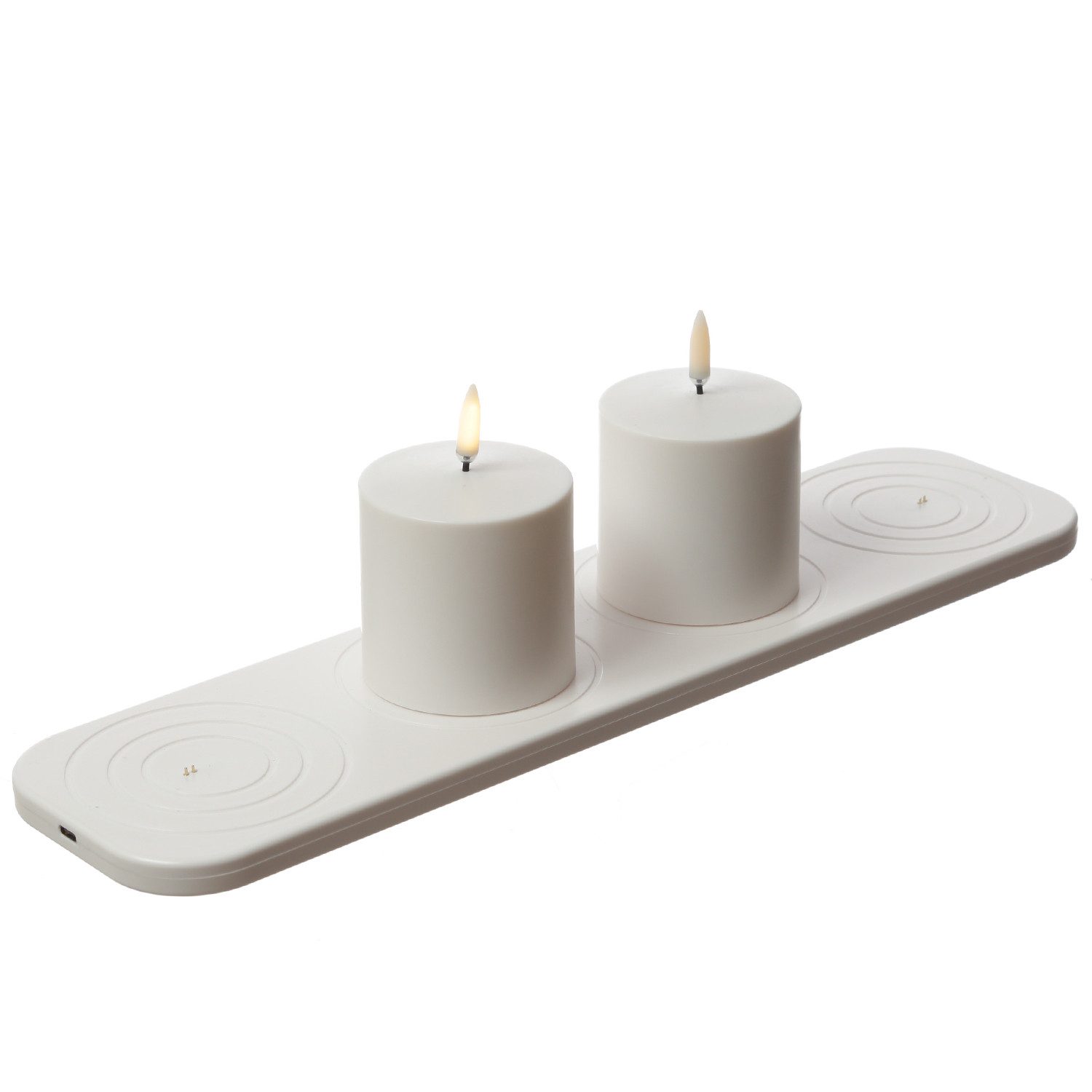 UYUNI Lighting LED-Kerze 2 Stumpenkerzen mit Ladestation aufladbar 6,8x6,8cm Timer Außen weiß, LED Classic, warmweiß (2100K bis 3000K)