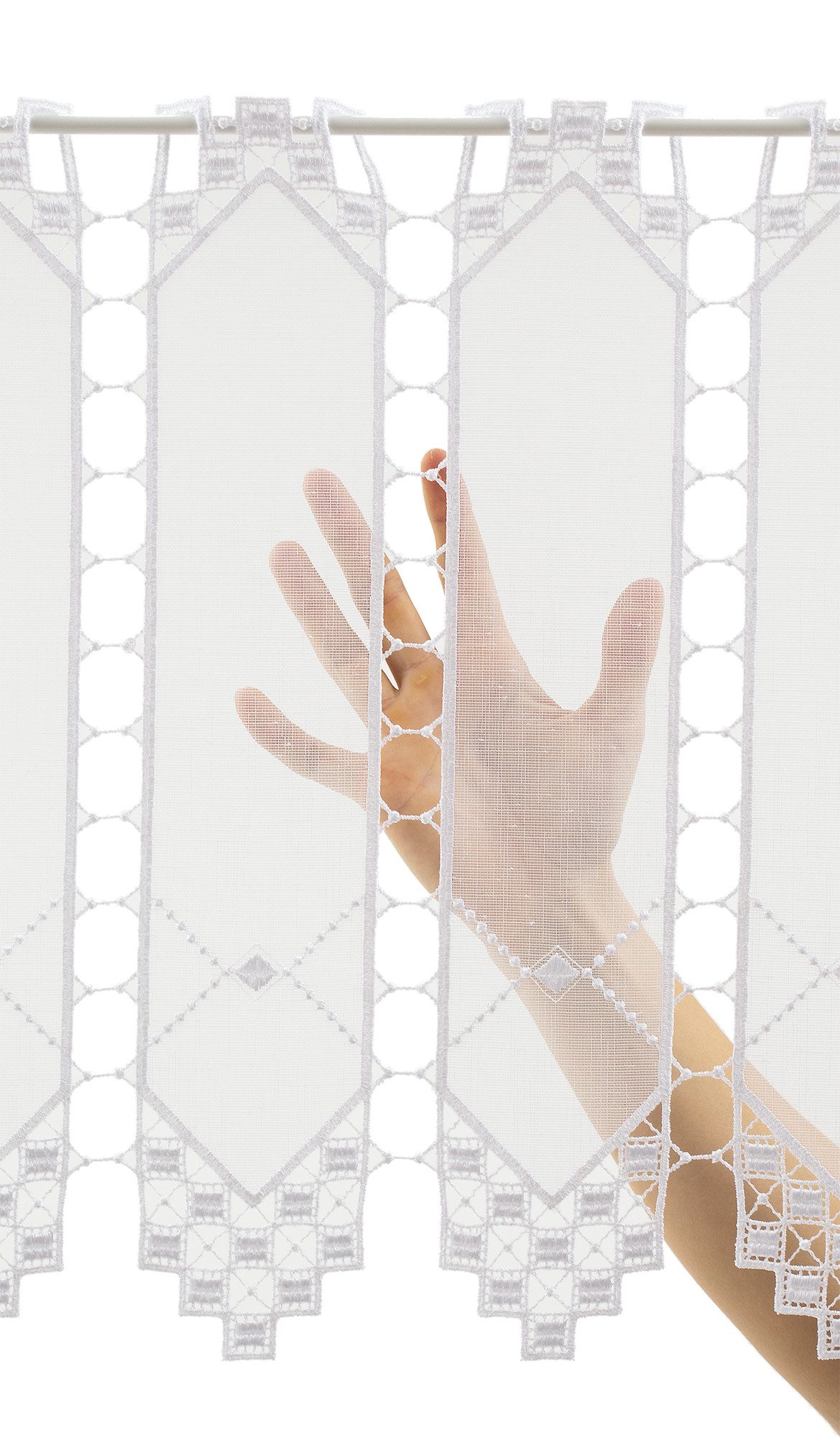 Gardinen Kranzusch Scheibengardine mit Lochstickerei (1 St), Stangendurchzug, transparent, Stablöcher,transparent