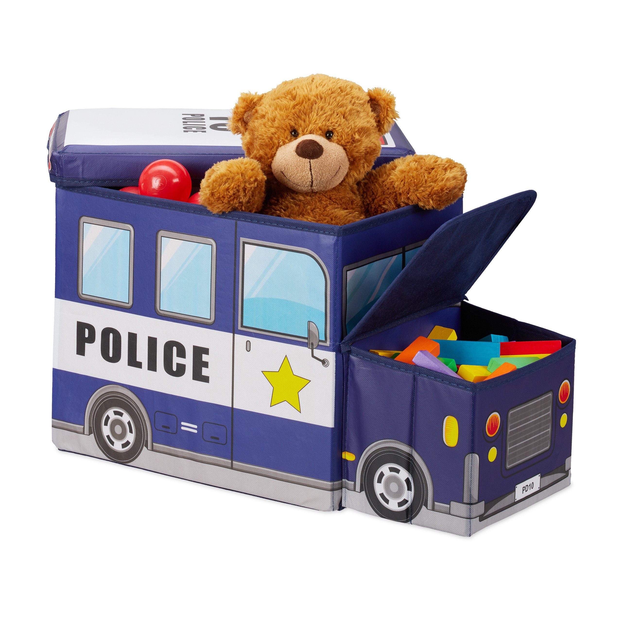 relaxdays Sitzkiepe Sitzbox für Kinder (4 St), Police