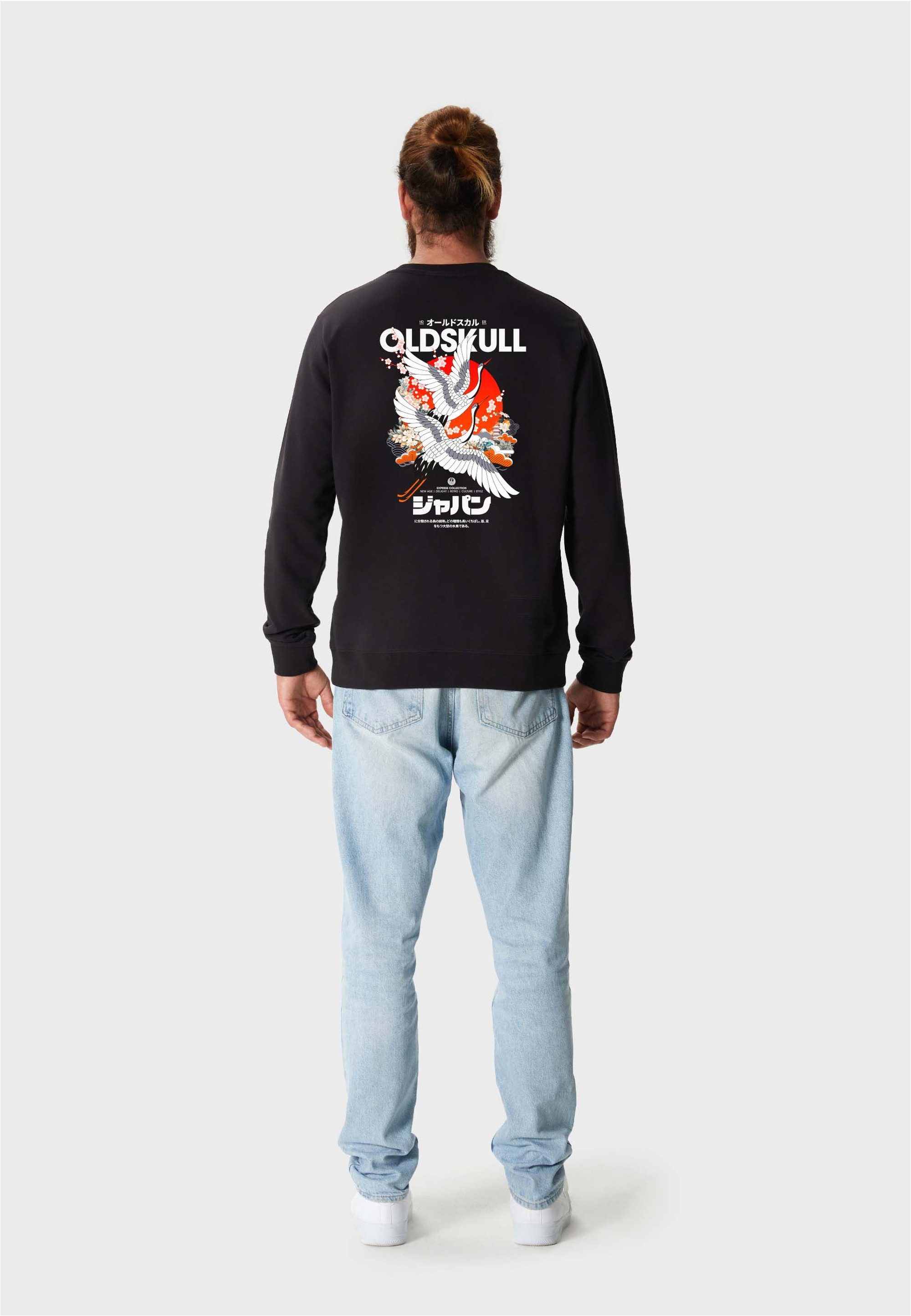Oldskull Sweatshirt Asian Crane Beauty Logo Graphic Traditionelles fernöstliches Motiv