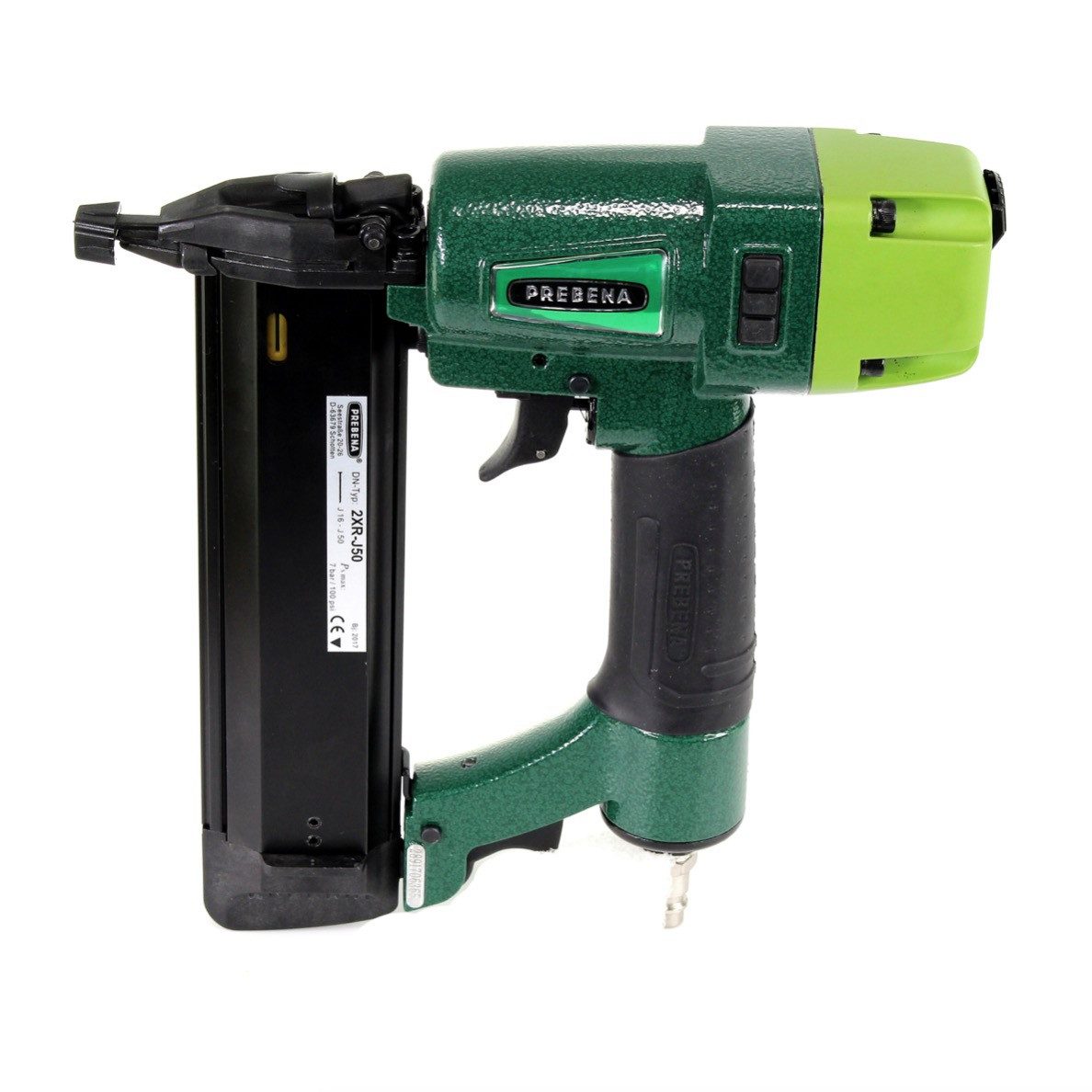 Prebena Druckluft-Nagler 2XR-J50 Druckluftnagler im Transportkoffer + Prebena Stauchkopfnägel