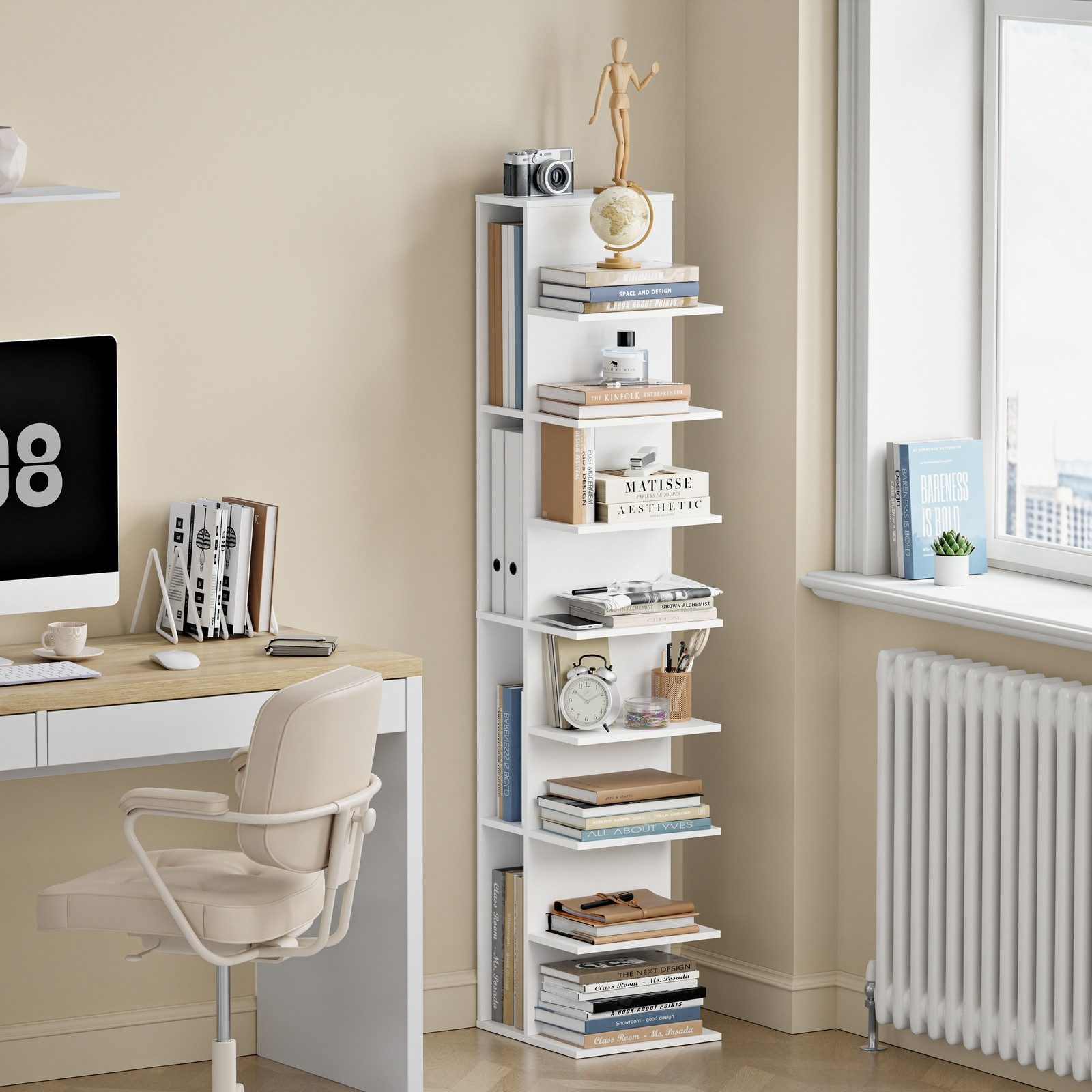 SoBuy Standregal STR14-H, Bücherregal Büroregal, 6 Ebenen, für Wohnzimmer Arbeitszimmer, Vitrinenschrank Lagerregal, 8 Ebenen, 4 Fächern, …