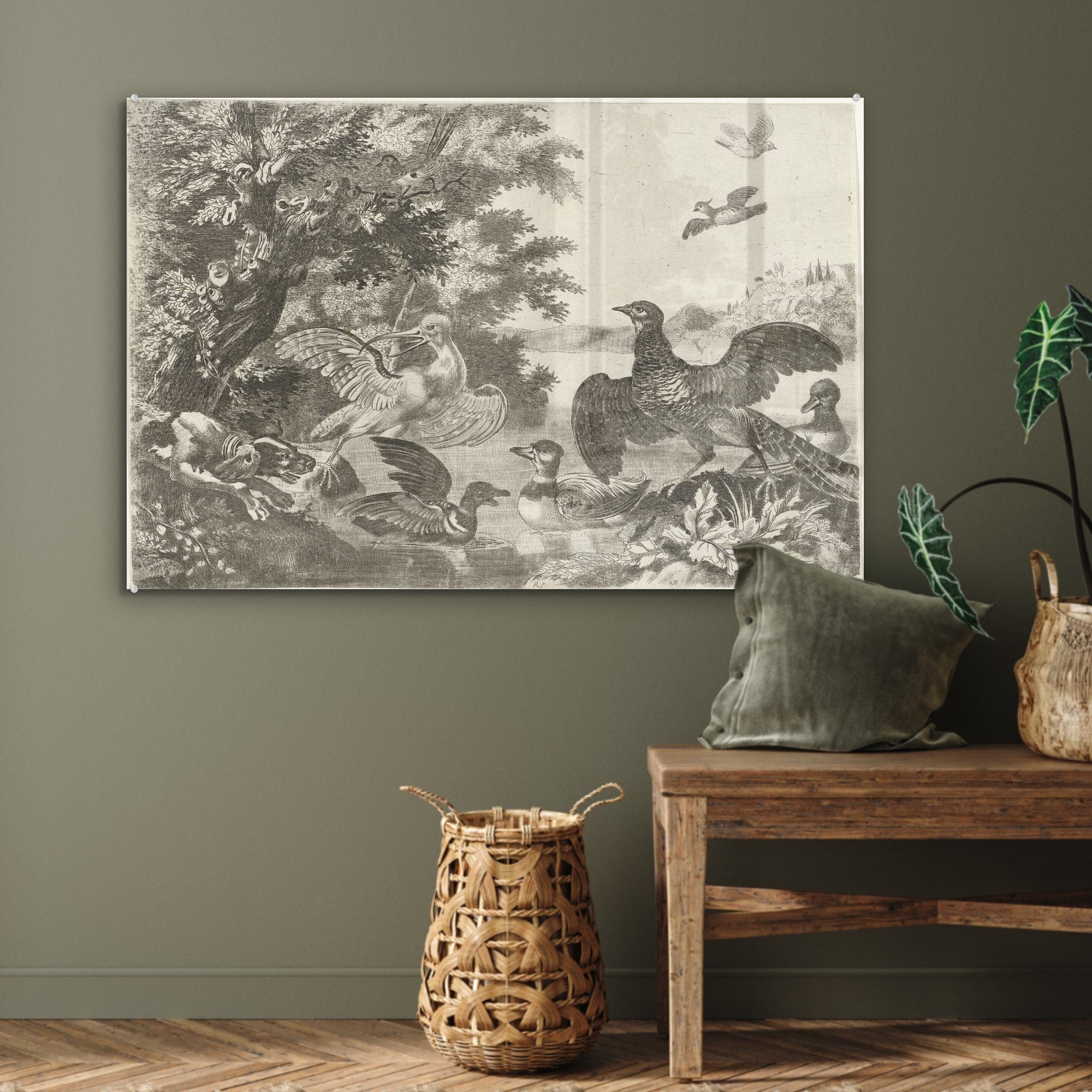 Gemälde Wasservögel Schlafzimmer Wohnzimmer St), (1 Acrylglasbild - ein Hund d'Hondecoeter, & von Melchior Acrylglasbilder MuchoWow und