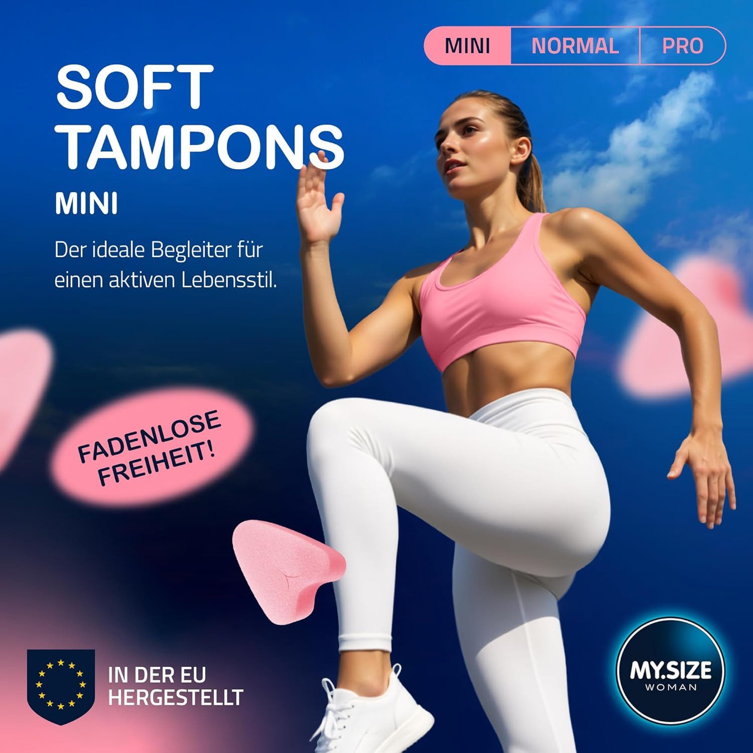 MY.SIZE Tampons Soft-Tampons, Fadenlose Freiheit für Spa, Sport und Love, Mini Gr., Fadenlose Tampons mit Lasche zum Entfernen