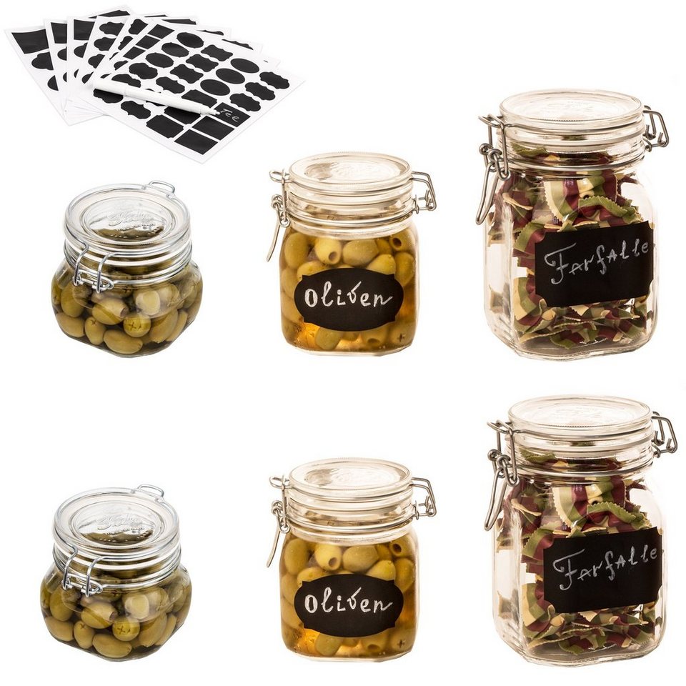 BigDean Einmachglas 6er Set Drahtbügelgläser mit Stift & Eti, Glas