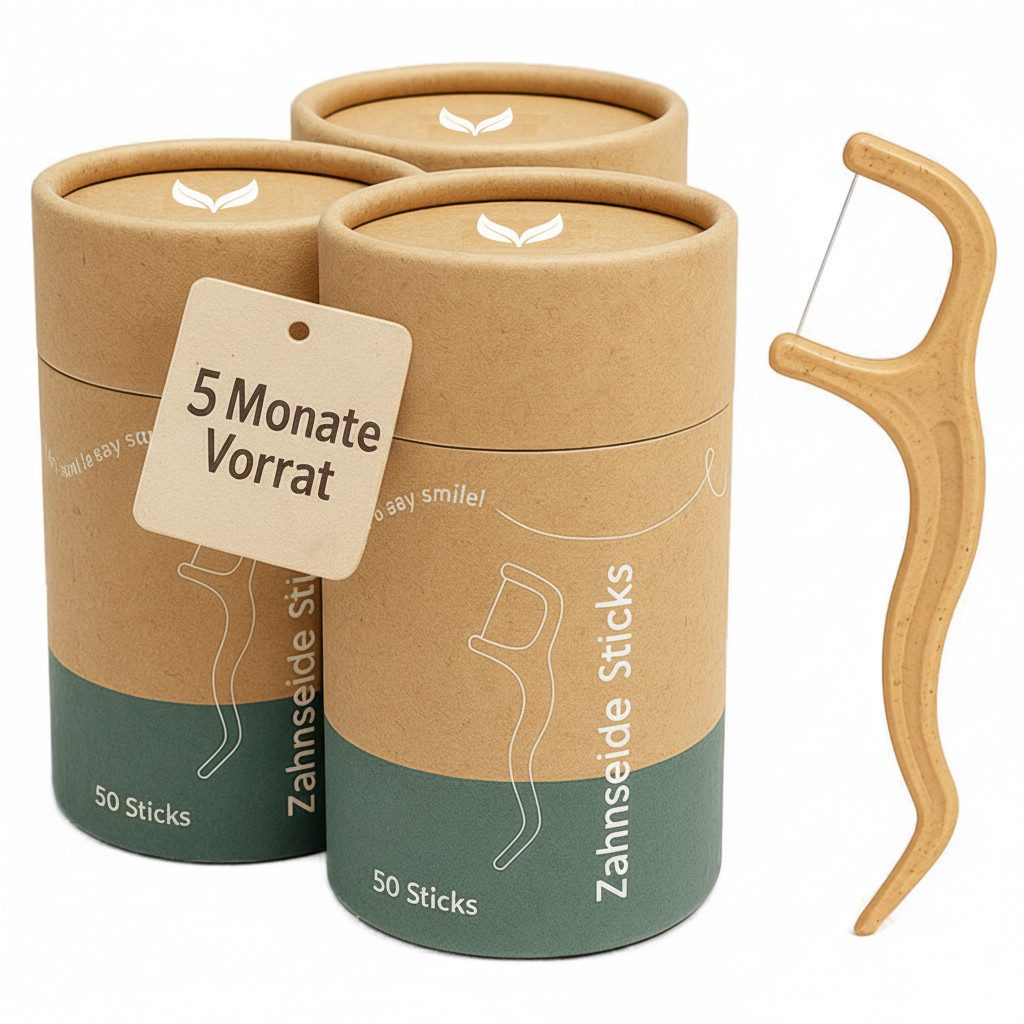Vigorous Cosmetics Zahnseide-Stick, (Spar-Set, 150-St), Plastikfreie Verpackung, Nachhaltig, Vorteilspack, Mit Zahnstocher