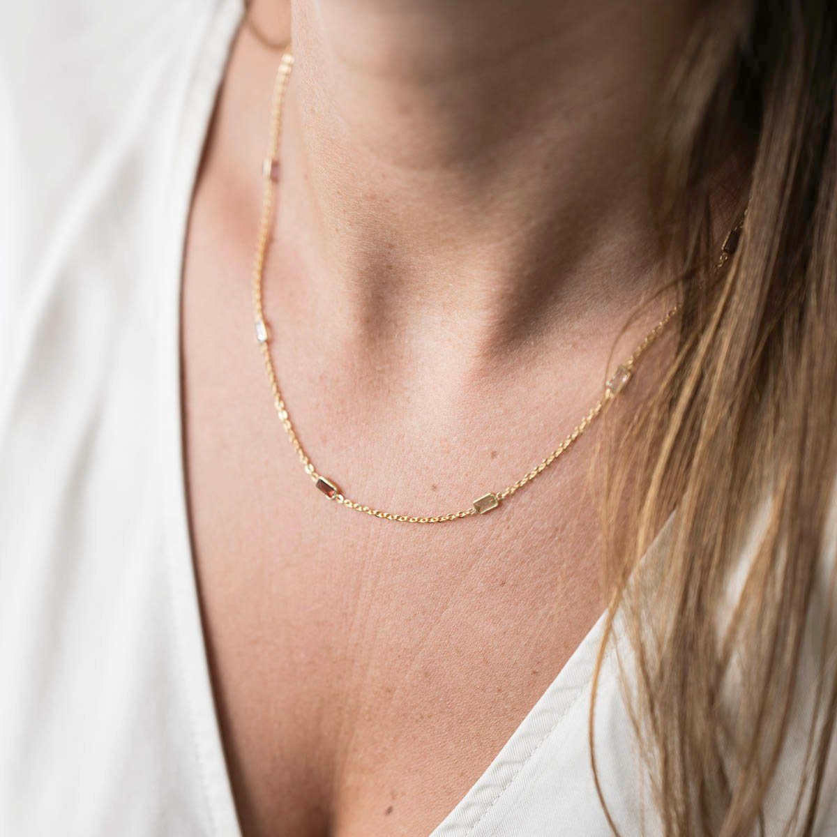Materia Collierkettchen Gold Edelstein Collier Halskette mehrfarbig 41-46cm CO-55, Sterlingsilber, vergoldet
