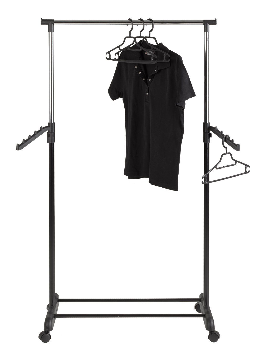 HAKU Kleiderständer Rollgarderobe, B 81 x H 100 cm, Schwarz, Kunststoff, Metall, höhenverstellbar bis 177 cm