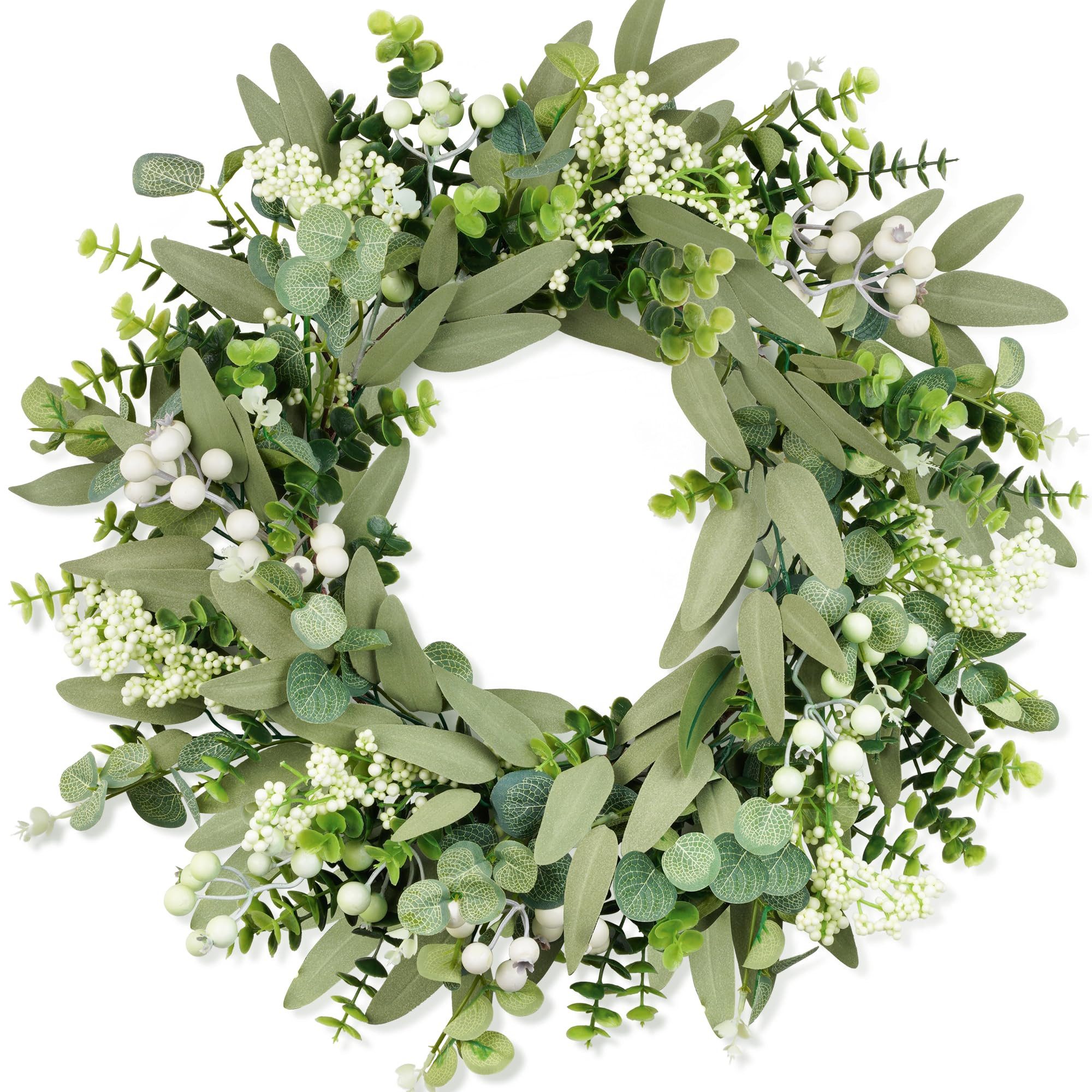 Kunstkranz Eukalyptus-Kranz für die Haustür, 45 cm grüner Frühlings-Sommer-Kranz, Agger, lebensechte künstliche kleine Türkranz-Dekoration für Bauernhaus