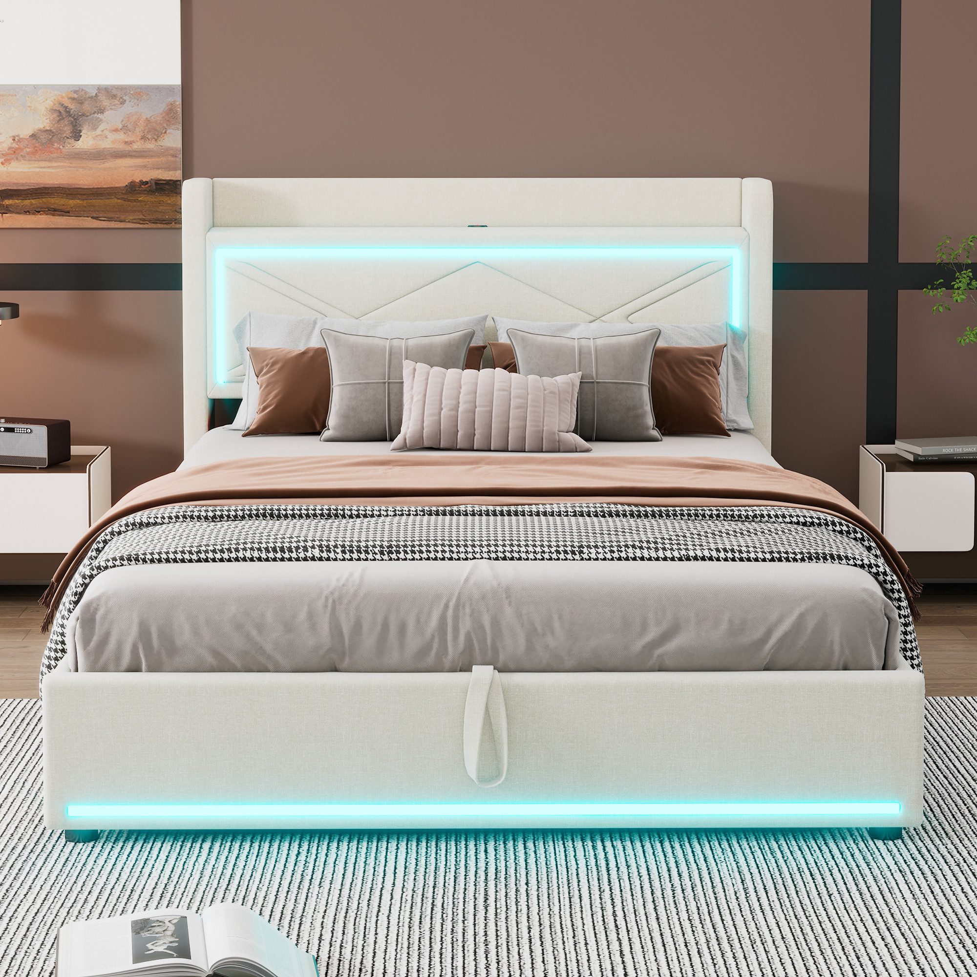 Flieks Polsterbett, LED Hydraulisches Stauraumbett 140x200cm günstig online kaufen