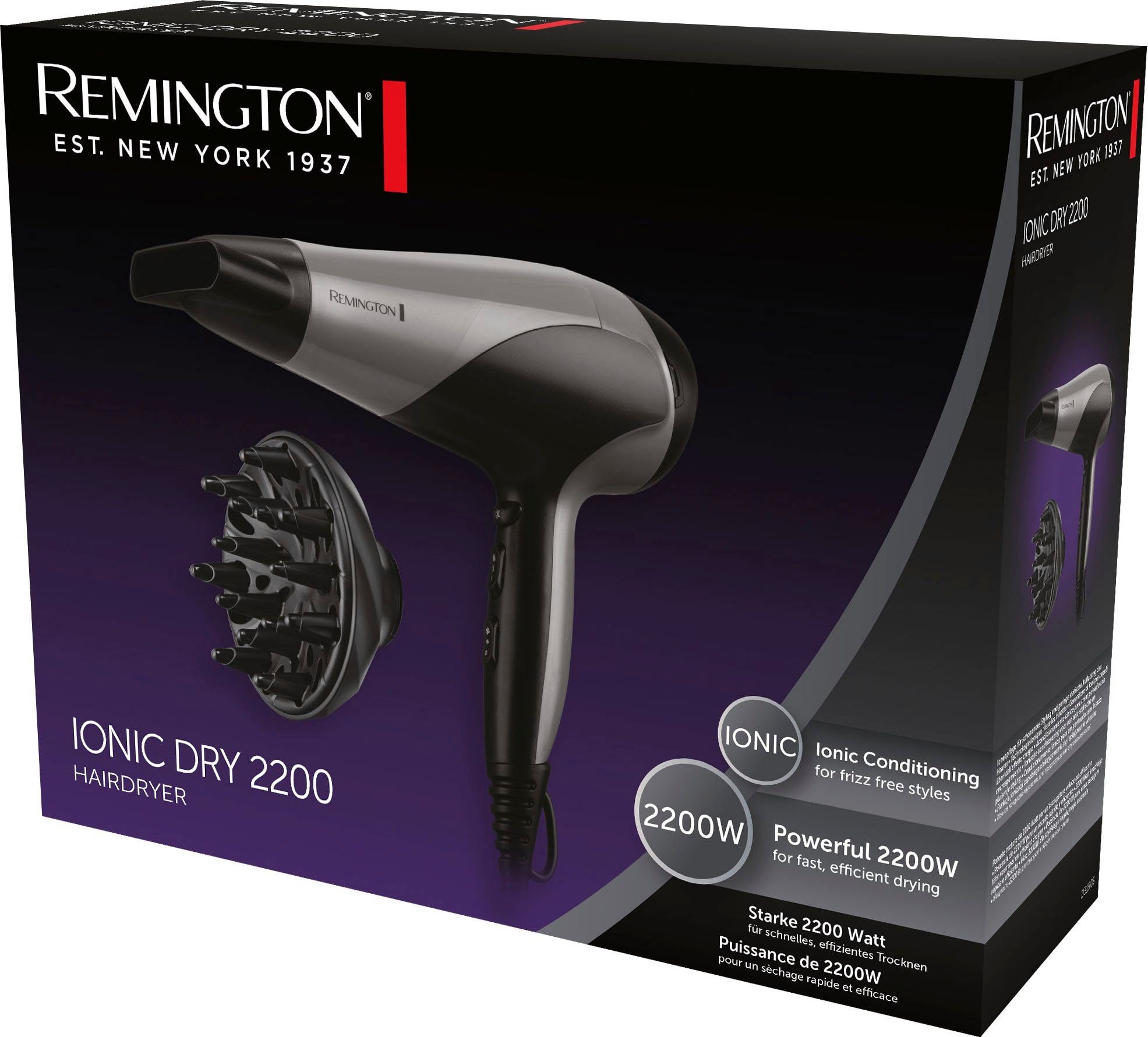 Remington Ionic-Haartrockner Ionic 2200 Styling, 2200 W, Dry Ionenpflege, Stylingdüse Schnelles, effizientes & Diffusor D3190S