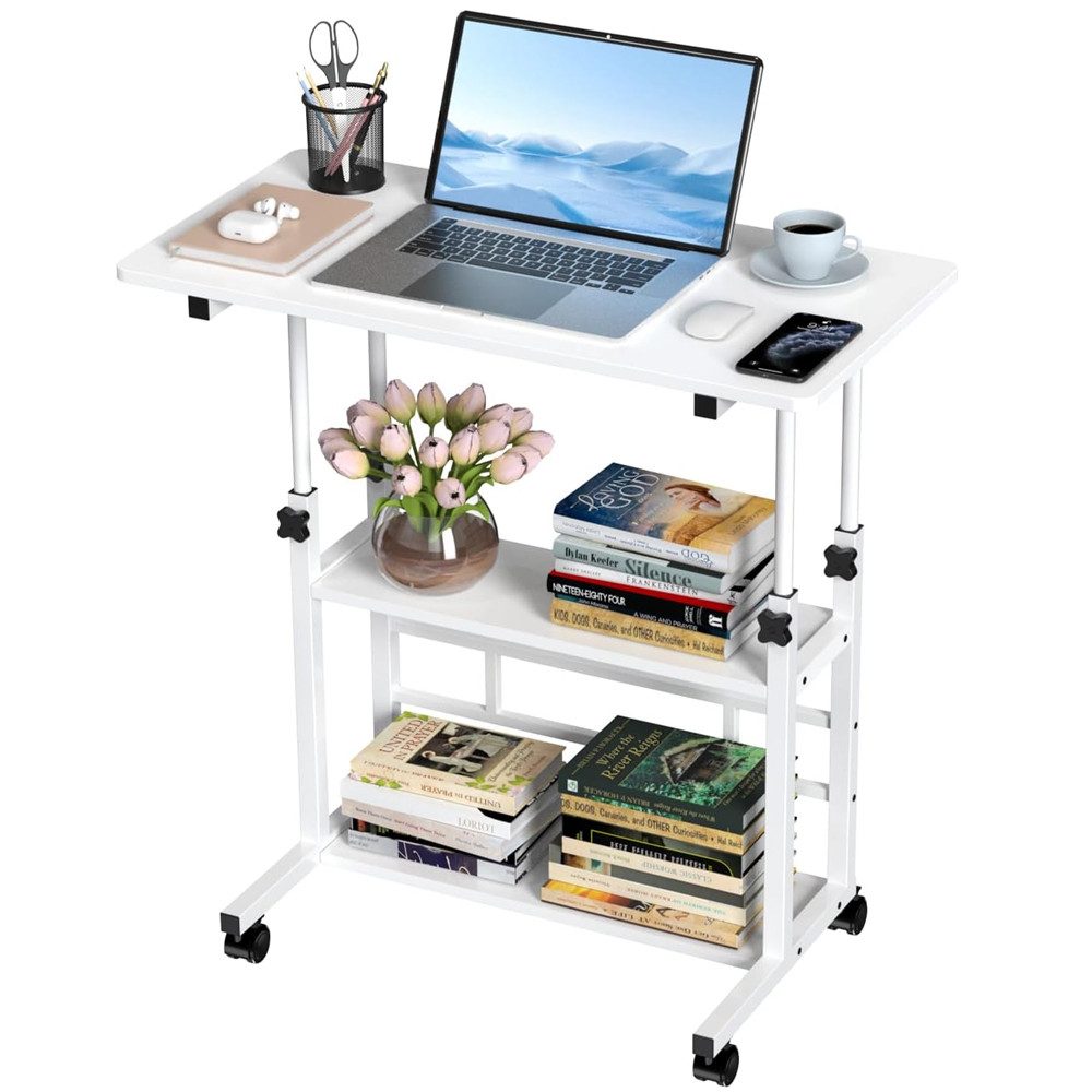 TUWENA Computertisch Computer-Schreibtisch, Höhenverstellbarer Beistelltisch mit Rädern, Mobil Büro-Schreibtisch für Studenten und Arbeiter, 80x40x60–90 cm