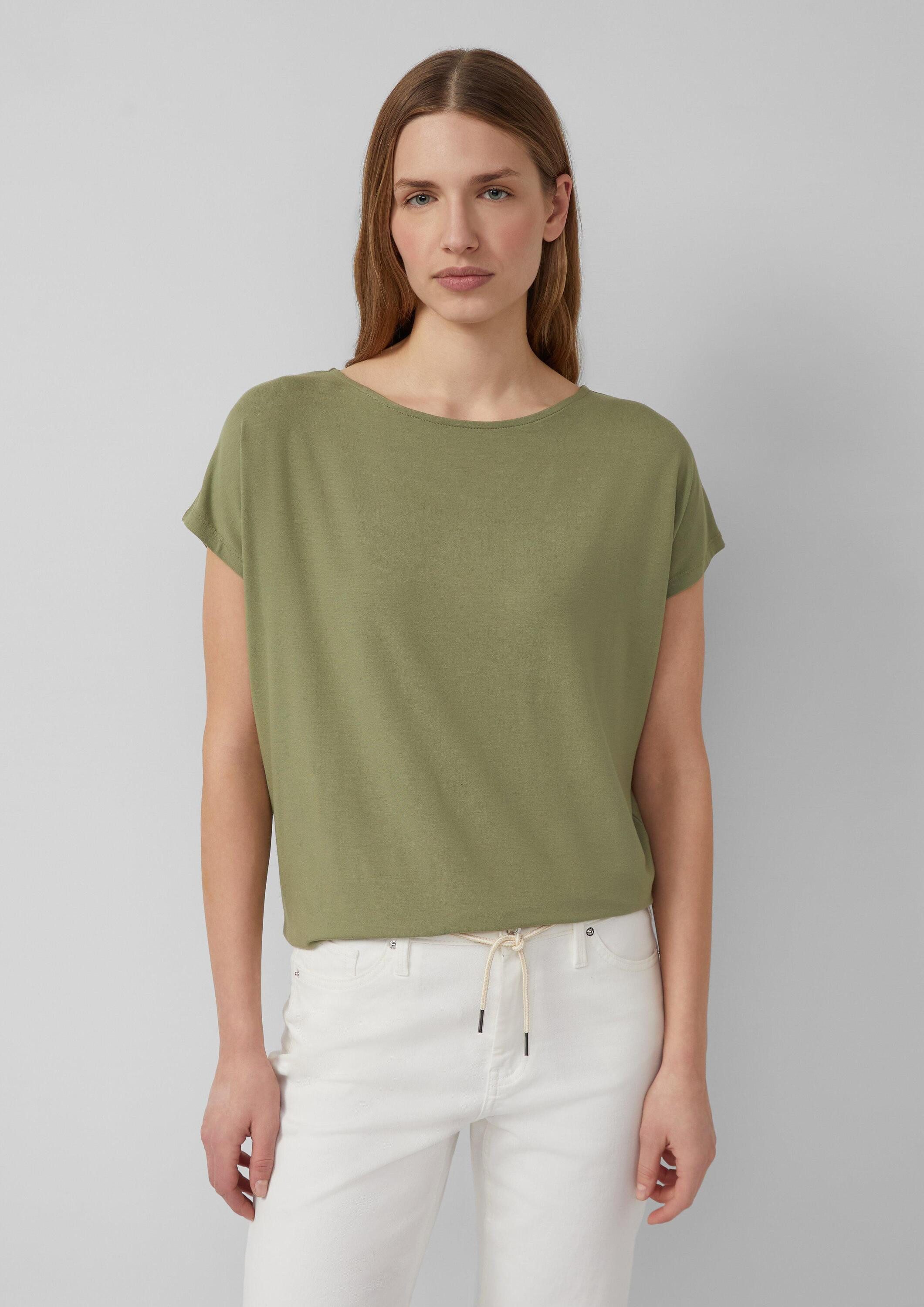 s.Oliver Kurzarmshirt T-Shirt Fließendes Jersey-Shirt mit überschnittenen Schultern