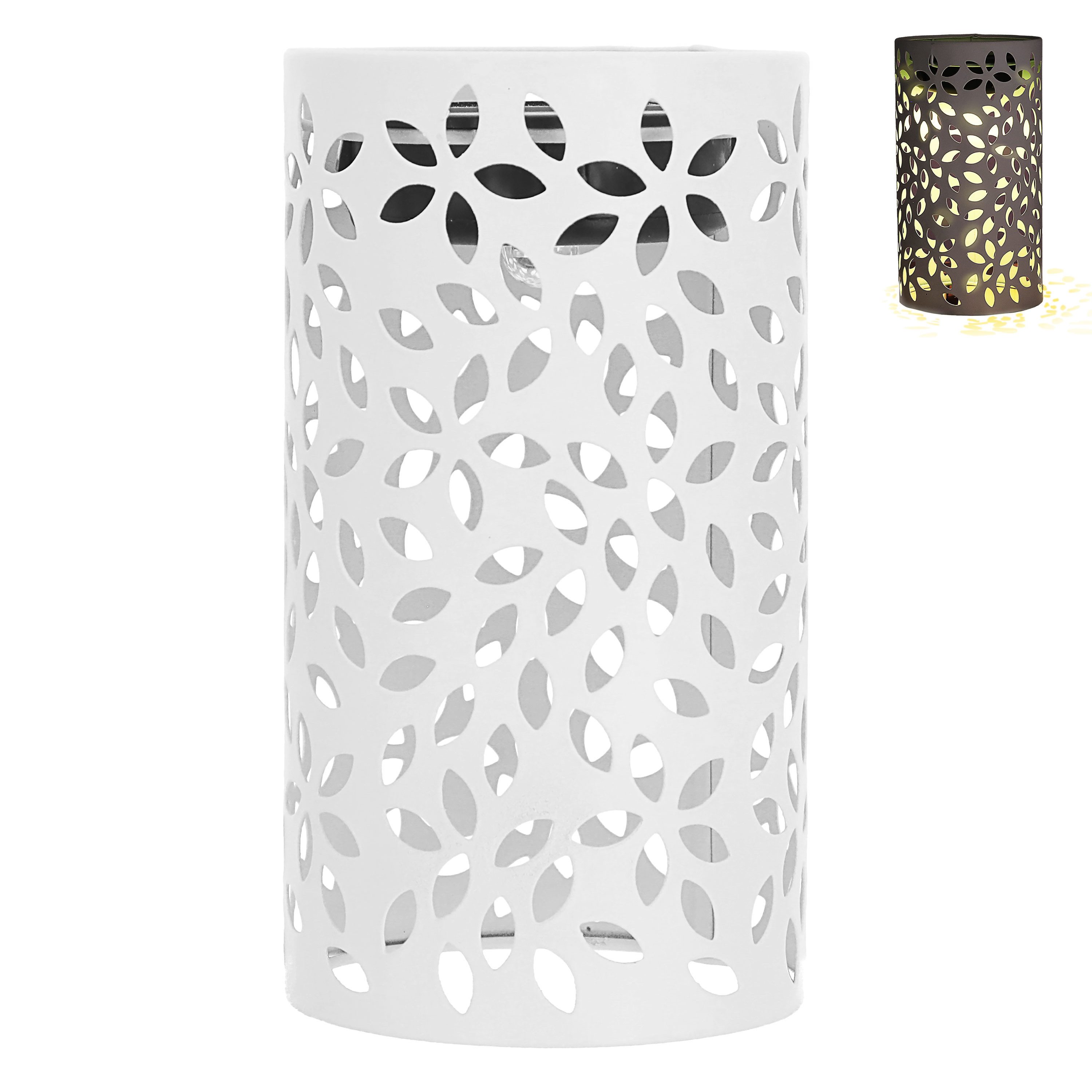 CEPEWA LED Laterne LED Solar Laterne 'Leafs' Eisen 11x19,5cm weiß Blattmuster gestanzt