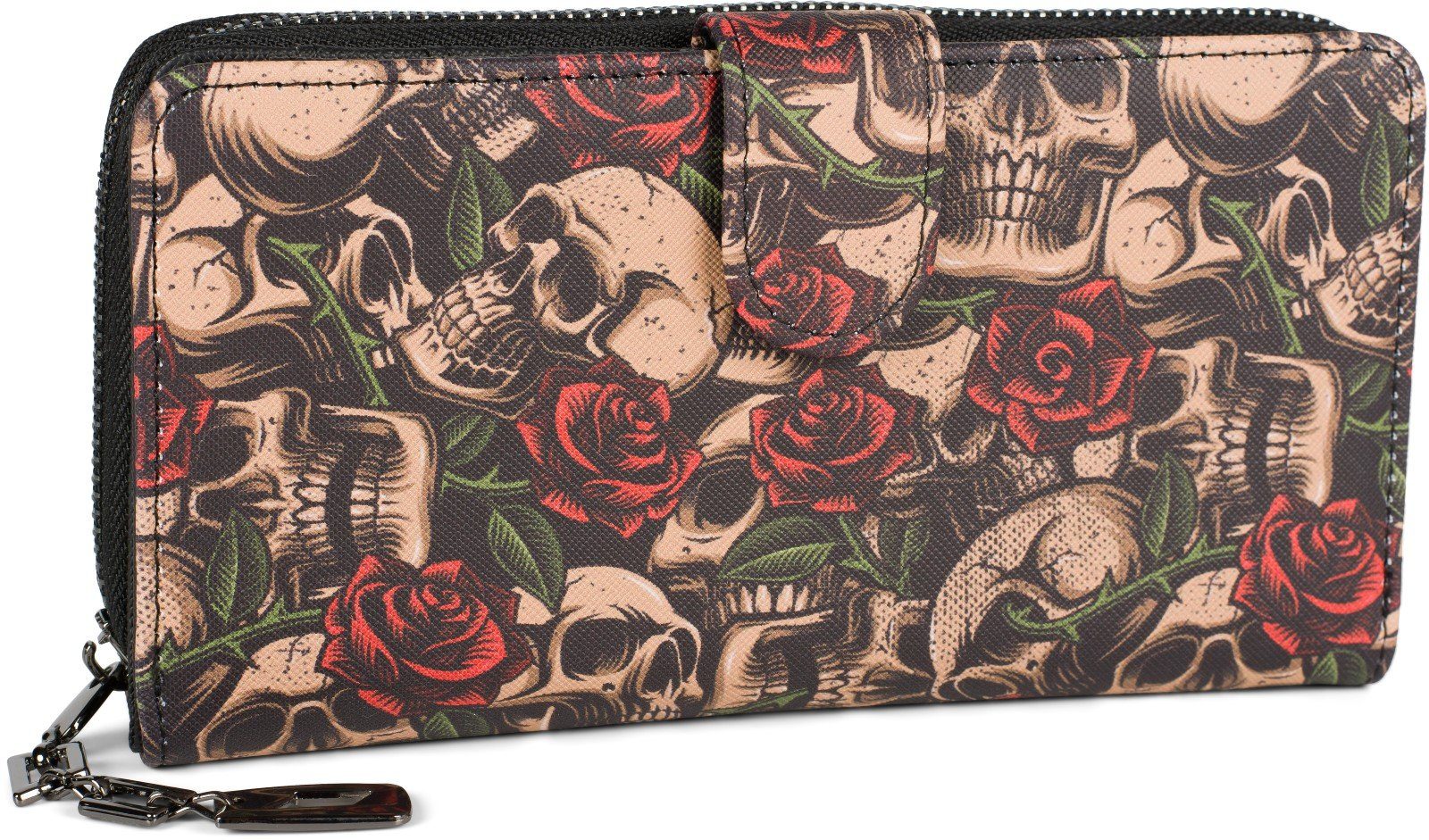 Große Schwarz-Bunt Geldbörse Muster styleBREAKER Totenkopf Rosen (1-tlg), Geldbörse