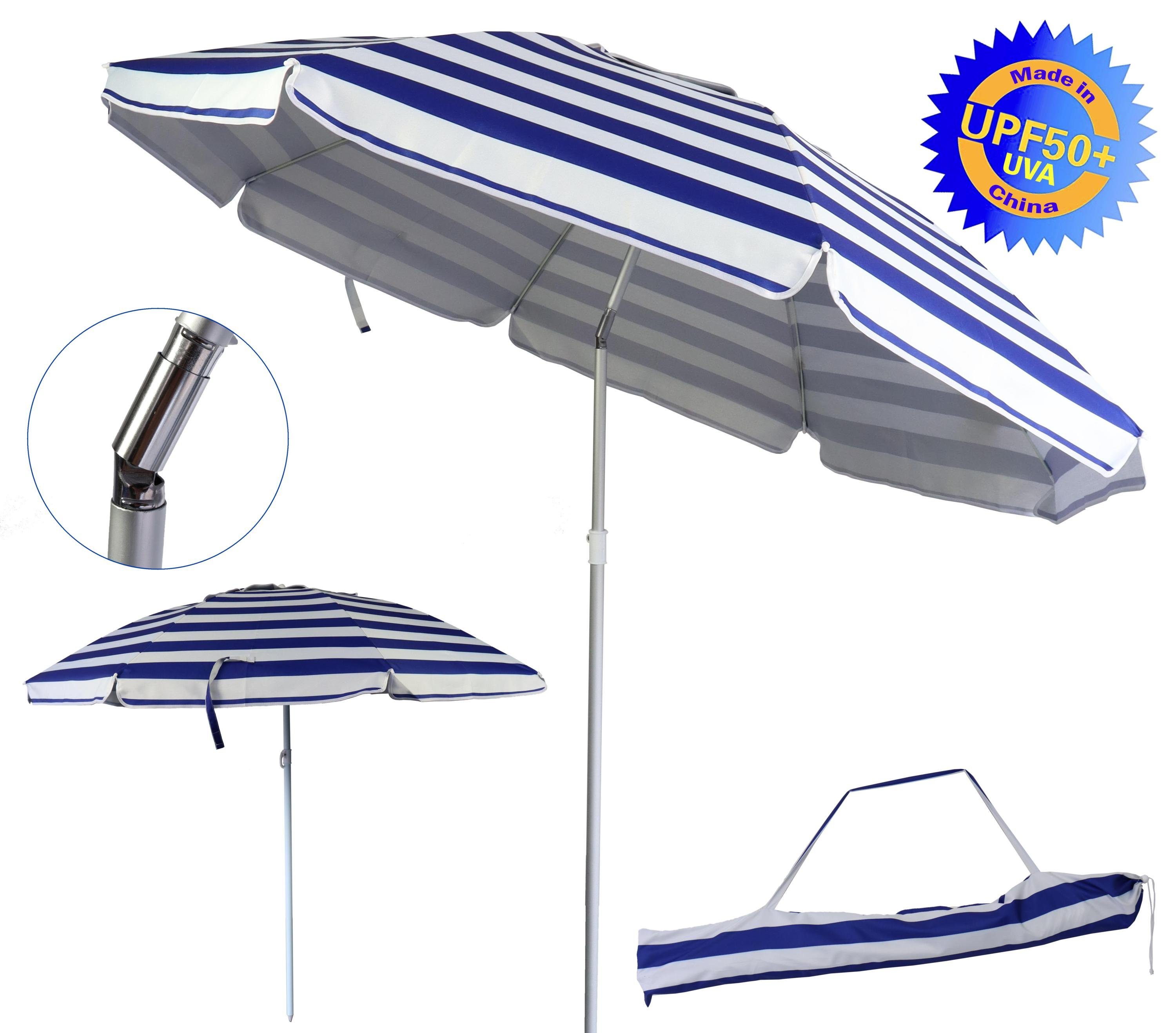 ELLUG Sonnenschirm blau-weiß gestreifter Sonnenschirm UV-Schutz UPF 50+ 180 günstig online kaufen