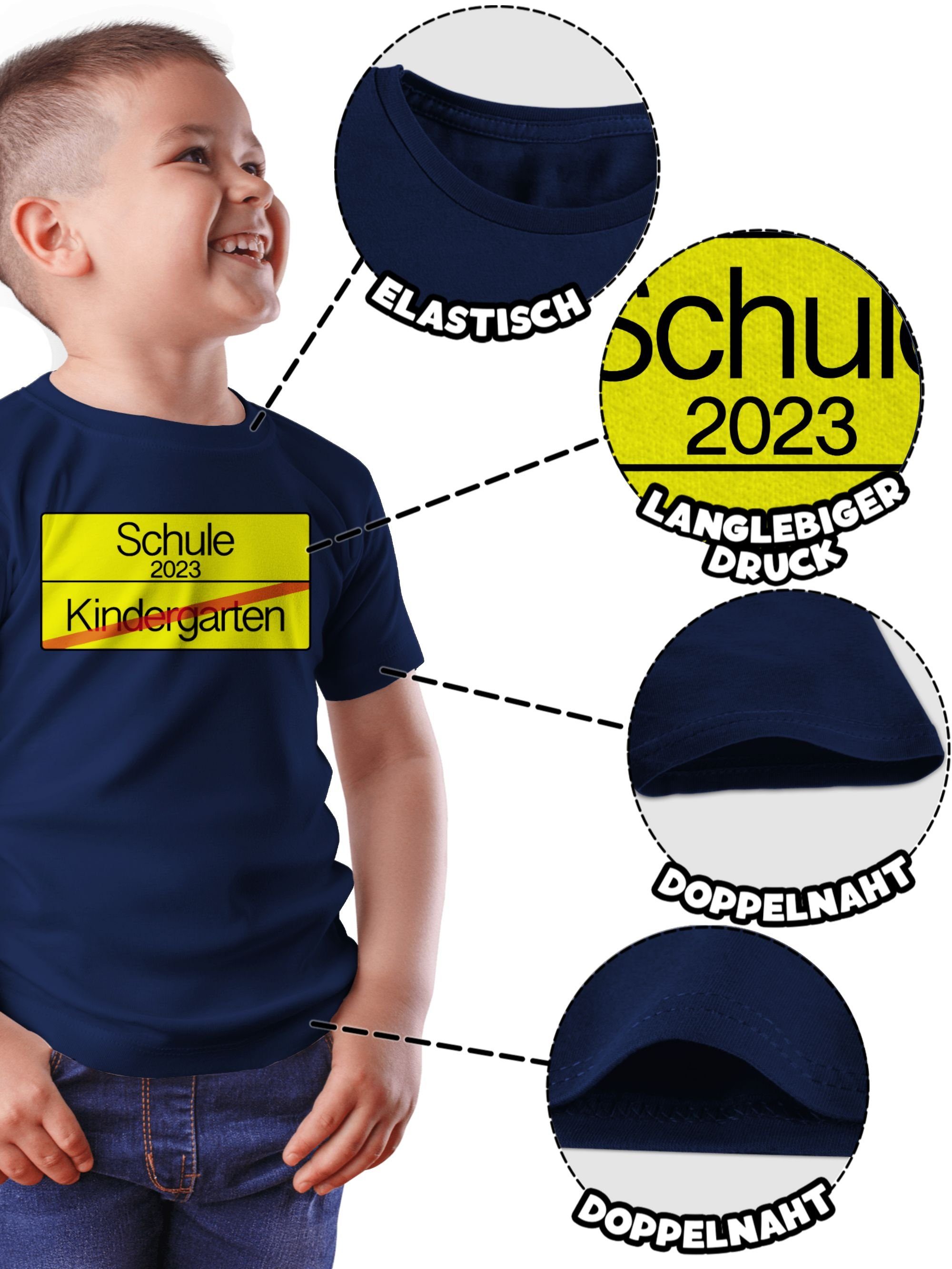 Kindergarten 2023 Schule 02 T-Shirt Einschulung Junge Geschenke Verkehrsschild Shirtracer Dunkelblau Ortsschild Schulanfang