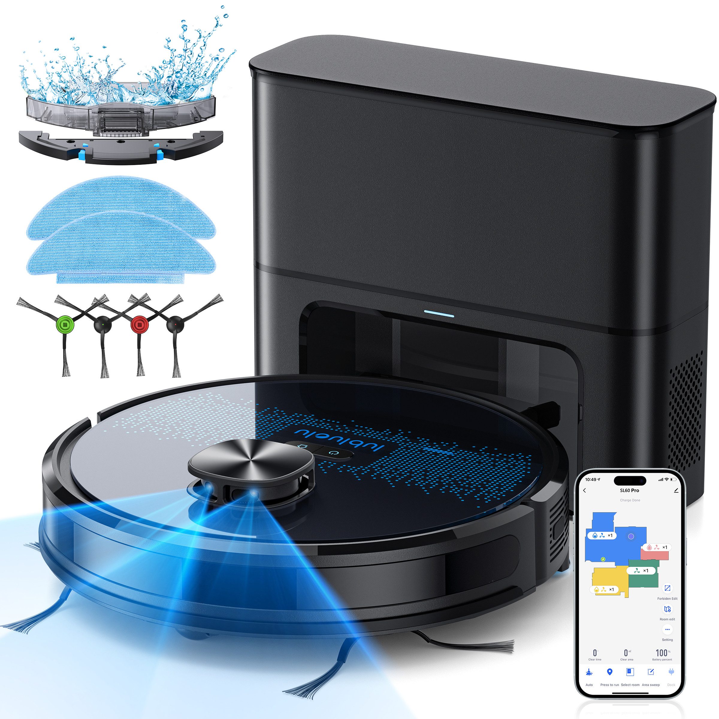 lubluelu Saugroboter SL60 Pro mit Wischfunktion 2,5L Absaugstation, 42 W, mit Beutel, 60 Tage freihändiges Reinigen
