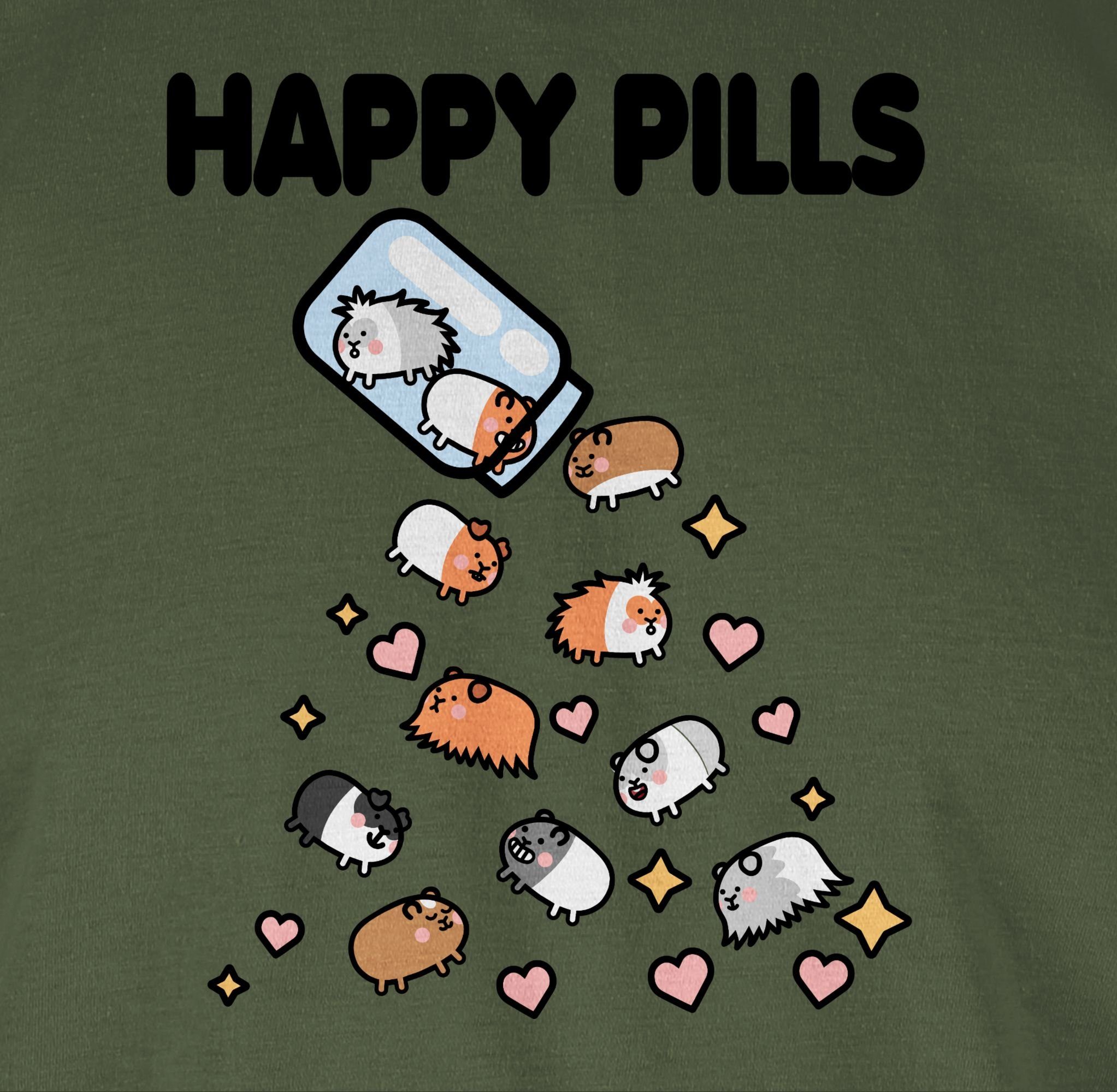 Shirtracer T-Shirt Happy Army Meerschweinchen Zubehör Grün Tiere Mrerschwein 2 Pills 