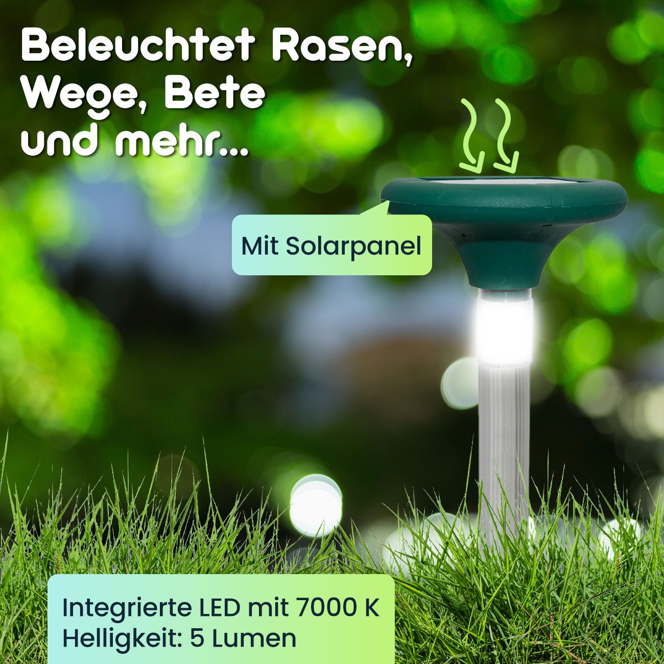 Casativo Vibrations-Tierabwehr Solar Maulwurfschreck mit LED 800m² Abwehr & Gartenleuchte Alu-Spieß, 1-tlg., 1er-Set & 3er-Set, 2-in-1 Maulwurf-Abwehr (400 Hz) mit solarbetriebener LED-Wegleuchte