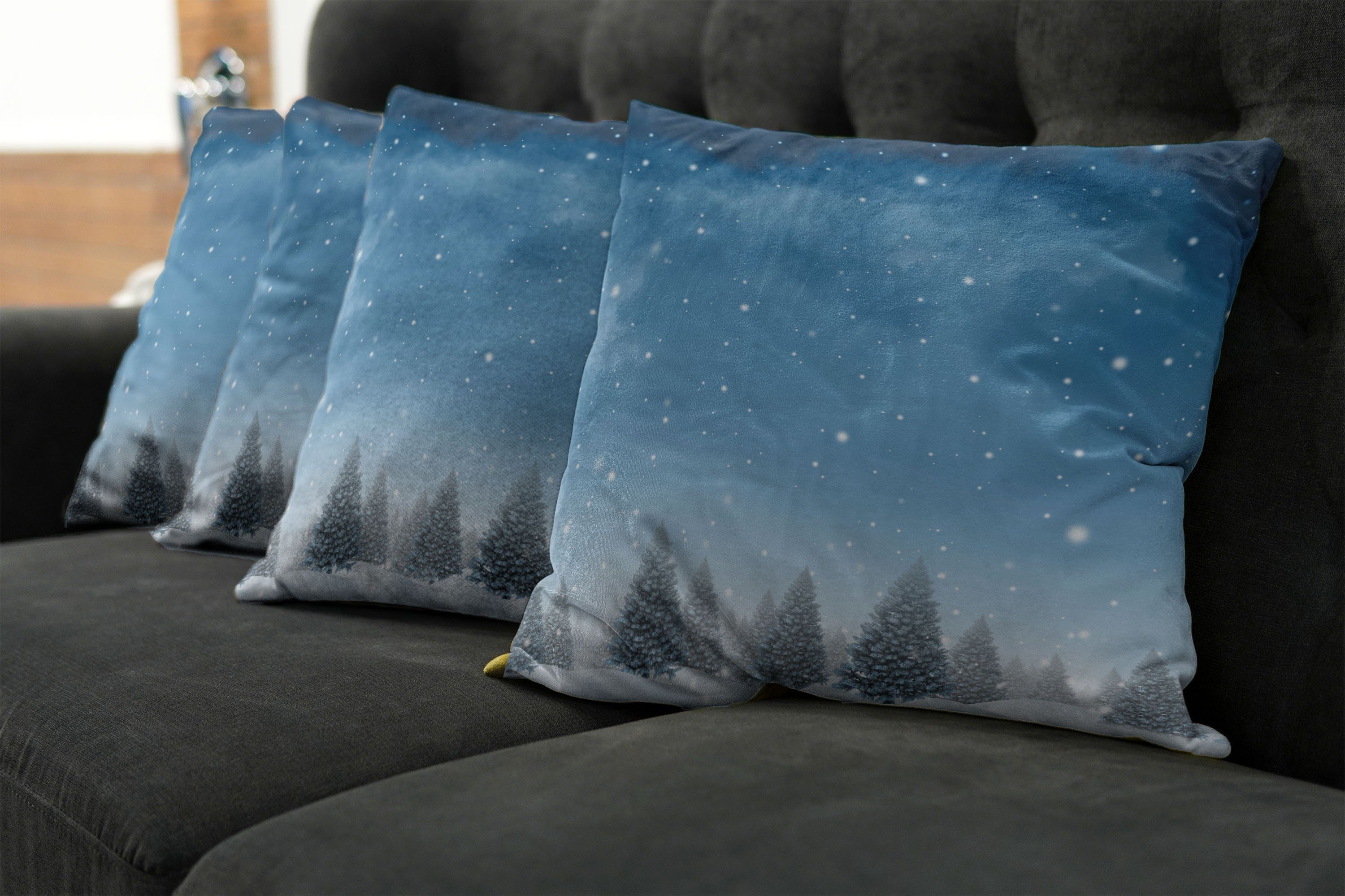 Kissenbezüge Modern Accent Waldes Abakuhaus Doppelseitiger (4 Bäume Weihnachten Stück), Blau Winter des Digitaldruck
