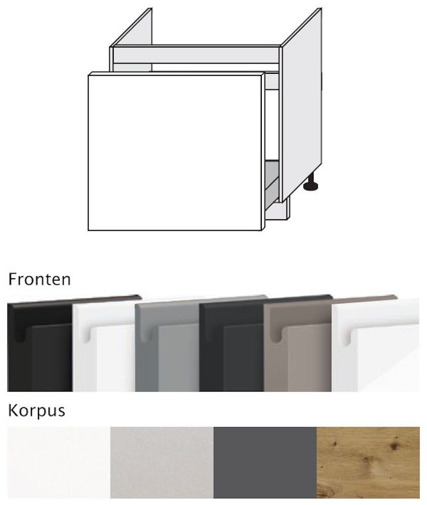 Feldmann-Wohnen Spülenunterschrank & 1 80cm matt Korpusfarbe grifflos Avellino weiß Schublade wählbar Front- (Teilauszug) Acryl