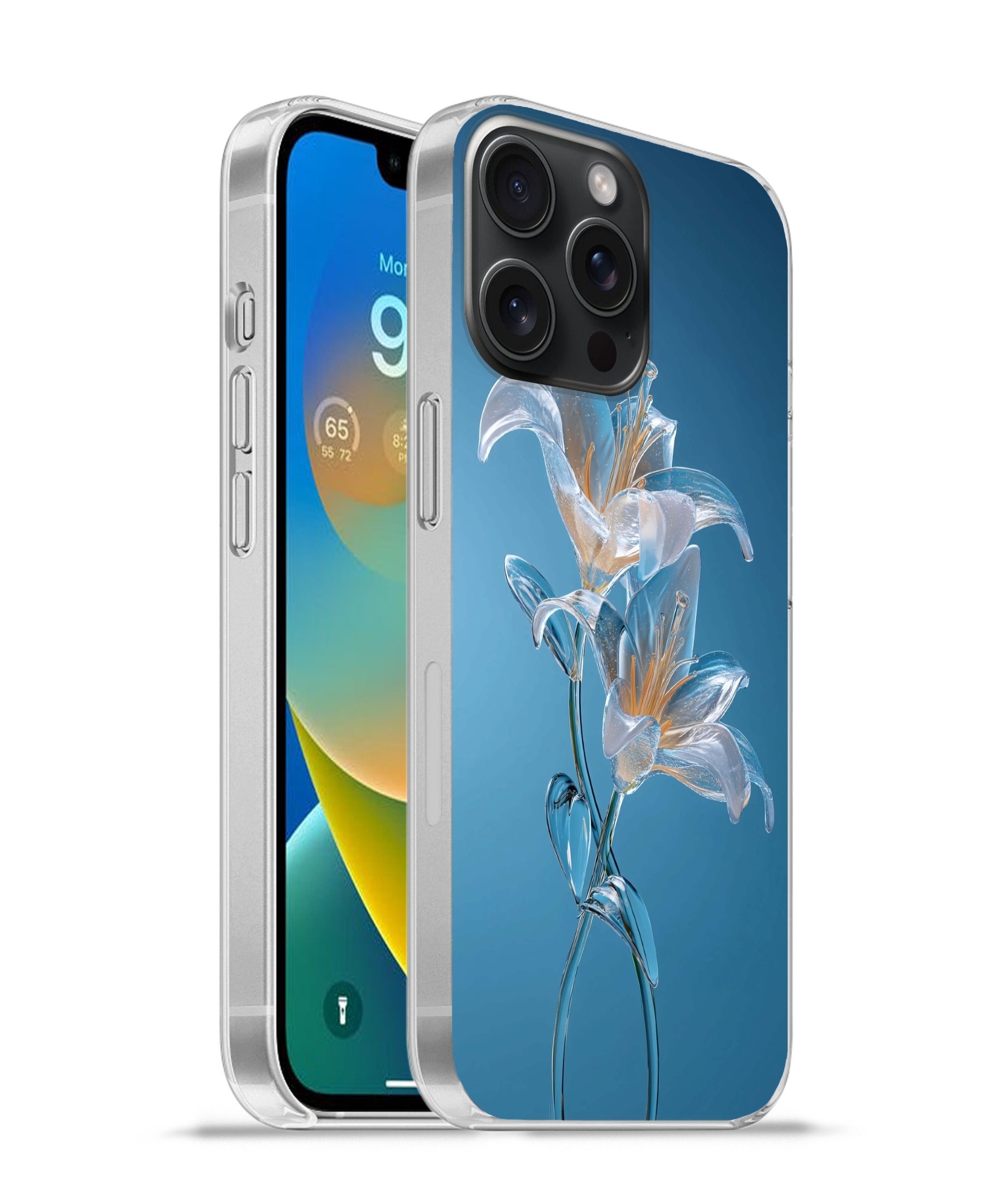MuchoWow Handyhülle für Apple iPhone 15 Pro Max Lilien - Blau - Gläser, Smartphone-Bumper, Print, Handy Schutzhülle Dünn