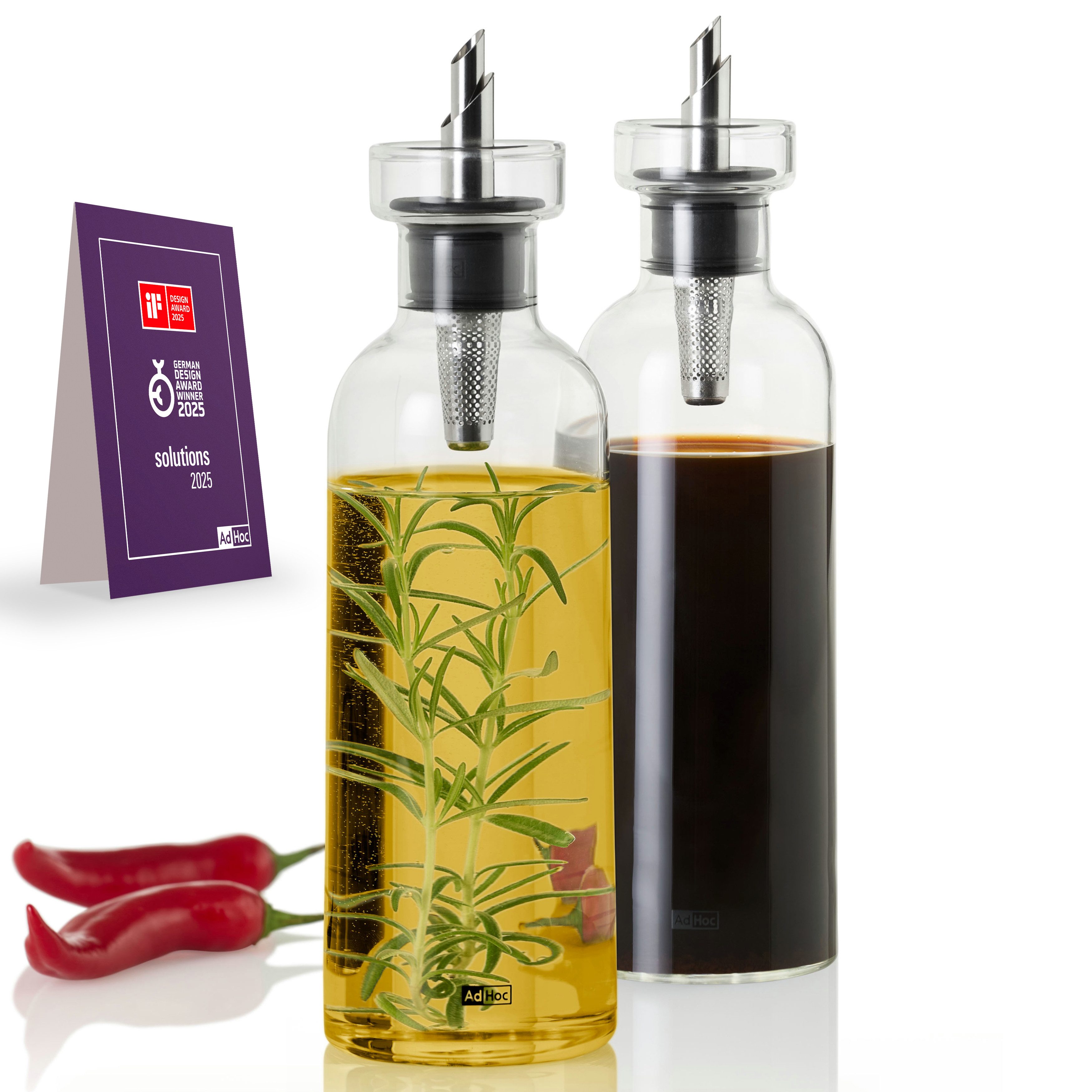 AdHoc Ölspender und Essigspender im Set AromaPour, (2-tlg), der 4in1 Genussexperte für Öl und Essig 500ml