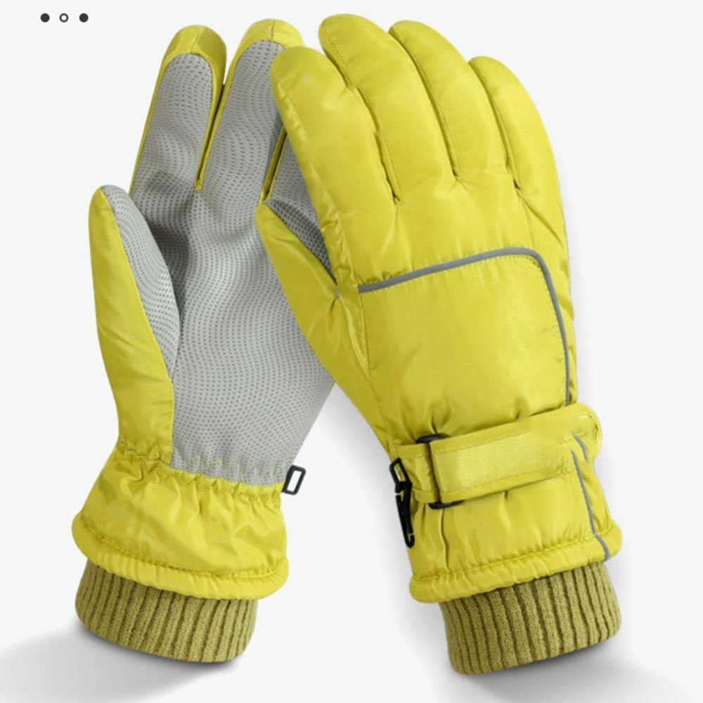 für Damen Gelb Skihandschuhe Frauen und Gepolsterte warme verdickte Männer LAKKEC Männer Outdoor-Handschuhe Grau
