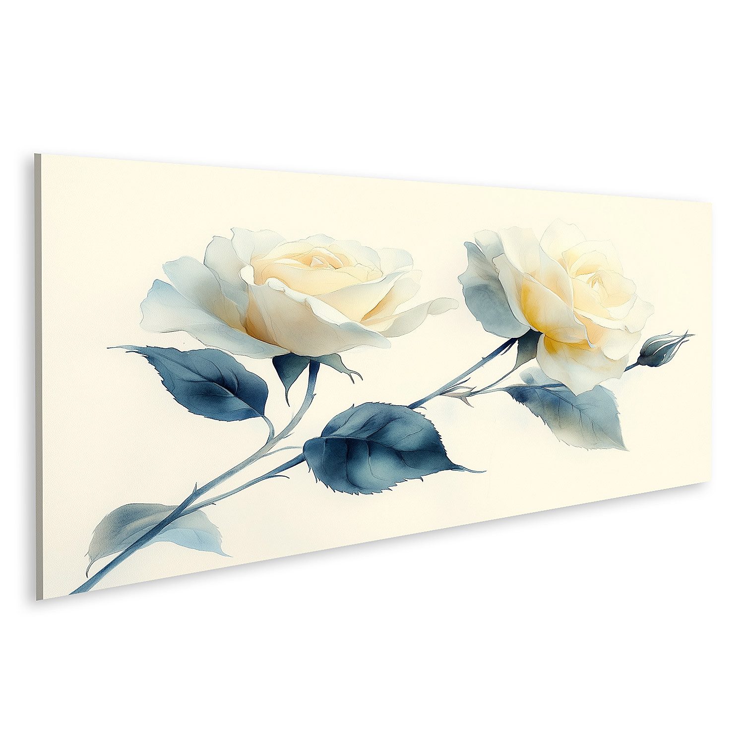 islandburner Leinwandbild Zwei elegante weiße Rosen blühen nebeneinander