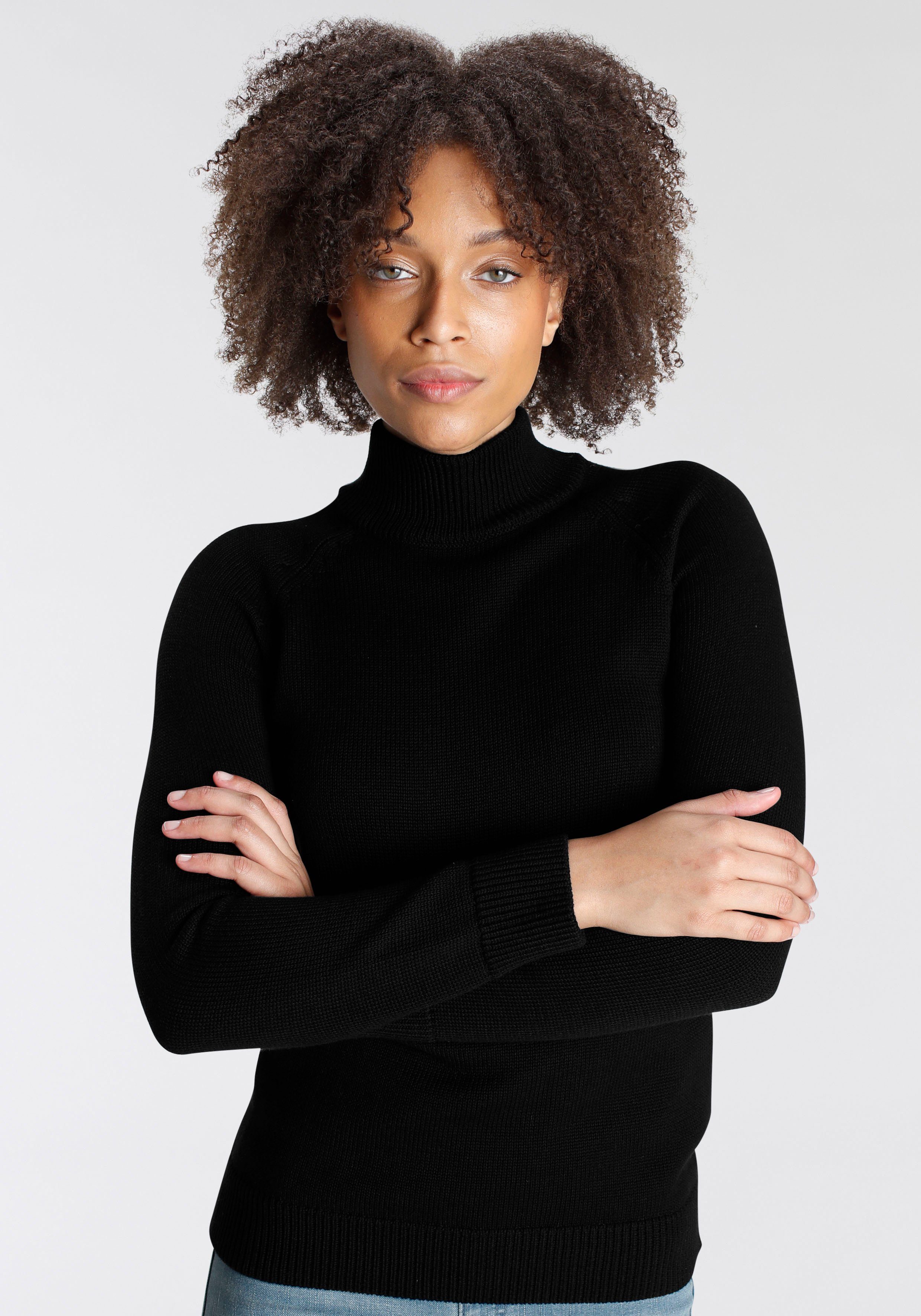 Arizona Strickpullover Rolli unifarbend mit grobem Strickmuster und Rollkra günstig online kaufen