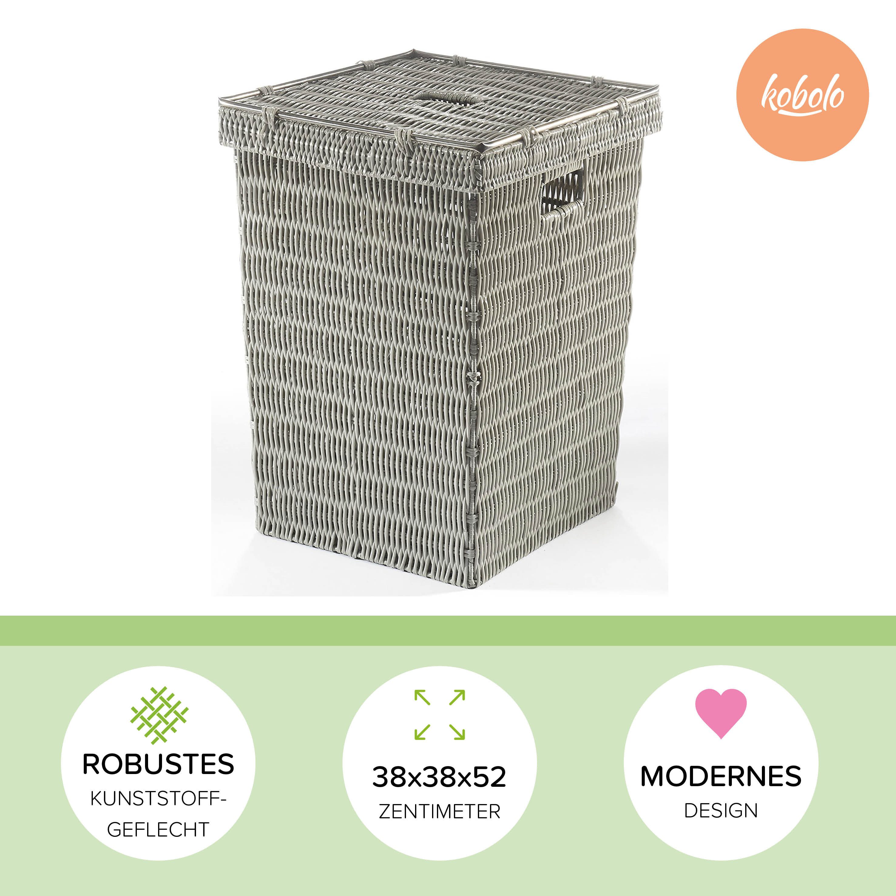 Kobolo Wäschekorb Wäschebehälter Wäschesammler mit Deckel - grau (Korb mit Deckel, 1 St., mit Deckel), abnehmbarer Deckel