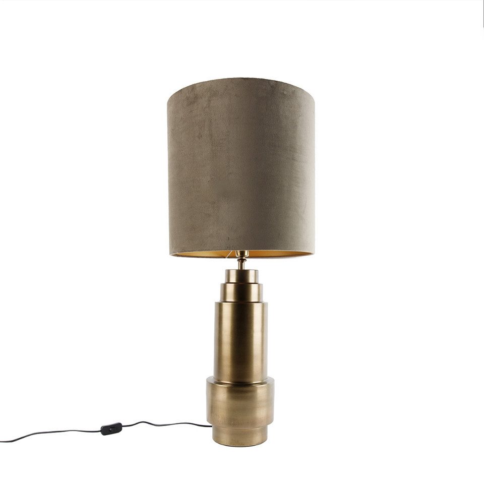 Qazqa Tischleuchte Bruut, ohne Leuchtmittel, E27, Taupe, Art Deco, Stahl, 1-flammig