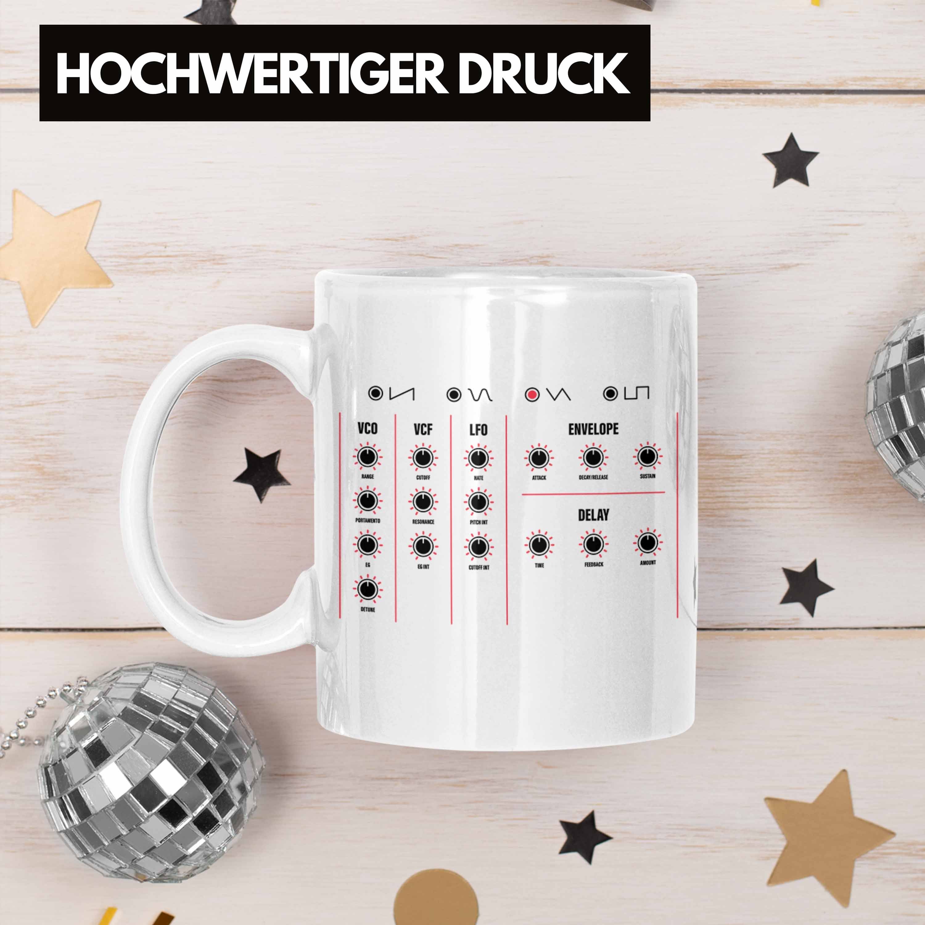 Geschenkidee Tasse Synthesizer Trendation Modular DJ Weiss Musiker Techno - Tasse Trendation Geschenk Analog Musik Nerd