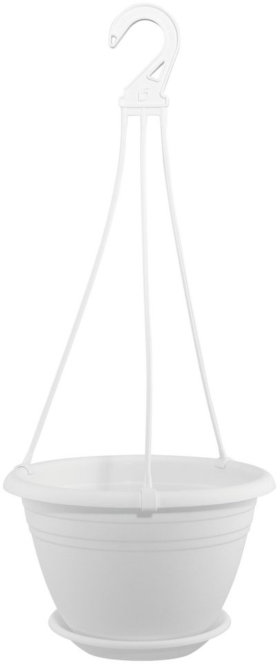 Geli Pflanzschale Hängeampel Weiß – Ø25cm Kunststoff mit Untersetzer & Aufhänger