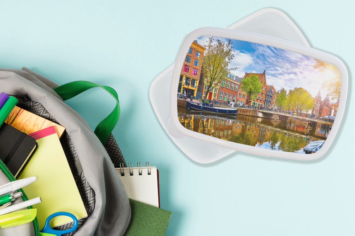 MuchoWow Lunchbox Kanal Kunststoff, Brotbox Jungs Brotdose, Kinder - und Erwachsene, für Frühling, für weiß (2-tlg), - Amsterdam und Mädchen